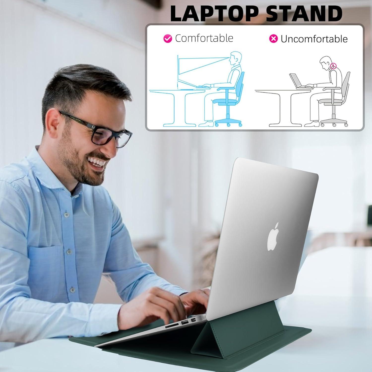 Funda para Laptop 15.6" Cuero PU Verde con Soporte SOMEI