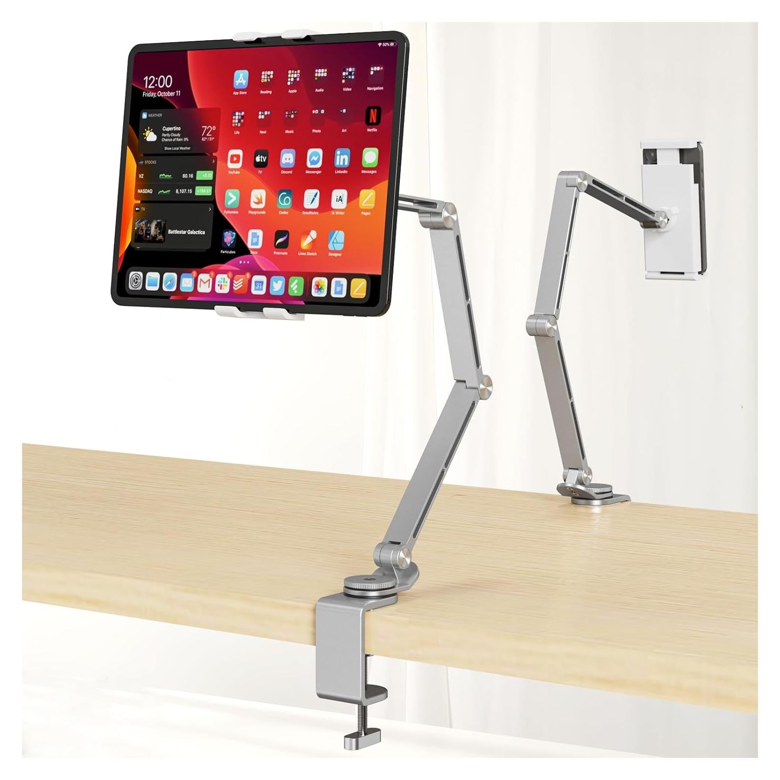 Tablet Stand Holder, Adjustable Foldable Tablet Arm iPad Desk Mount with 360°Rotate Base, Phone Holder iPad Stand for Desk and Bed, Compatible with Tablets, Phones or Other 4-15.6" Device