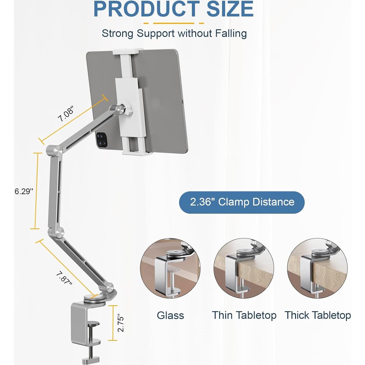Tablet Stand Holder, Adjustable Foldable Tablet Arm iPad Desk Mount with 360°Rotate Base, Phone Holder iPad Stand for Desk and Bed, Compatible with Tablets, Phones or Other 4-15.6" Device