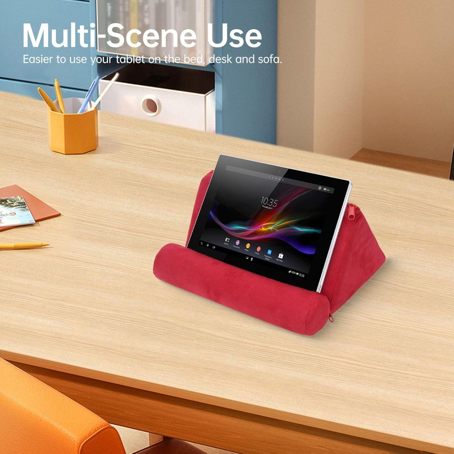 Soporte de Almohada para Tablet Kelepu - Tela de Ante Rojo