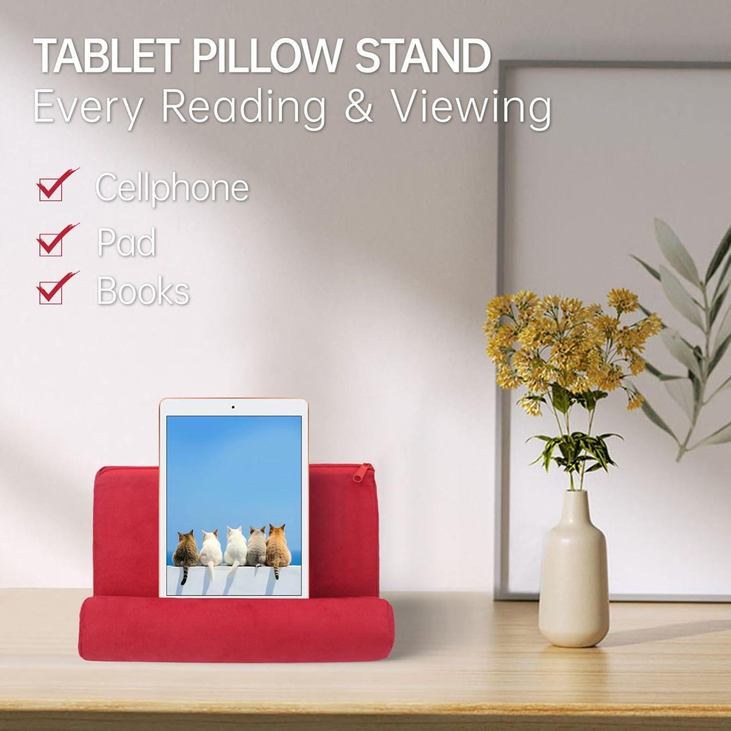 Soporte de Almohada para Tablet Kelepu - Tela de Ante Rojo