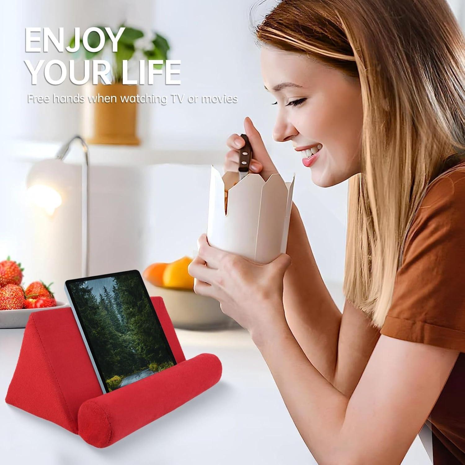 Soporte de Almohada para Tablet Kelepu - Tela de Ante Rojo