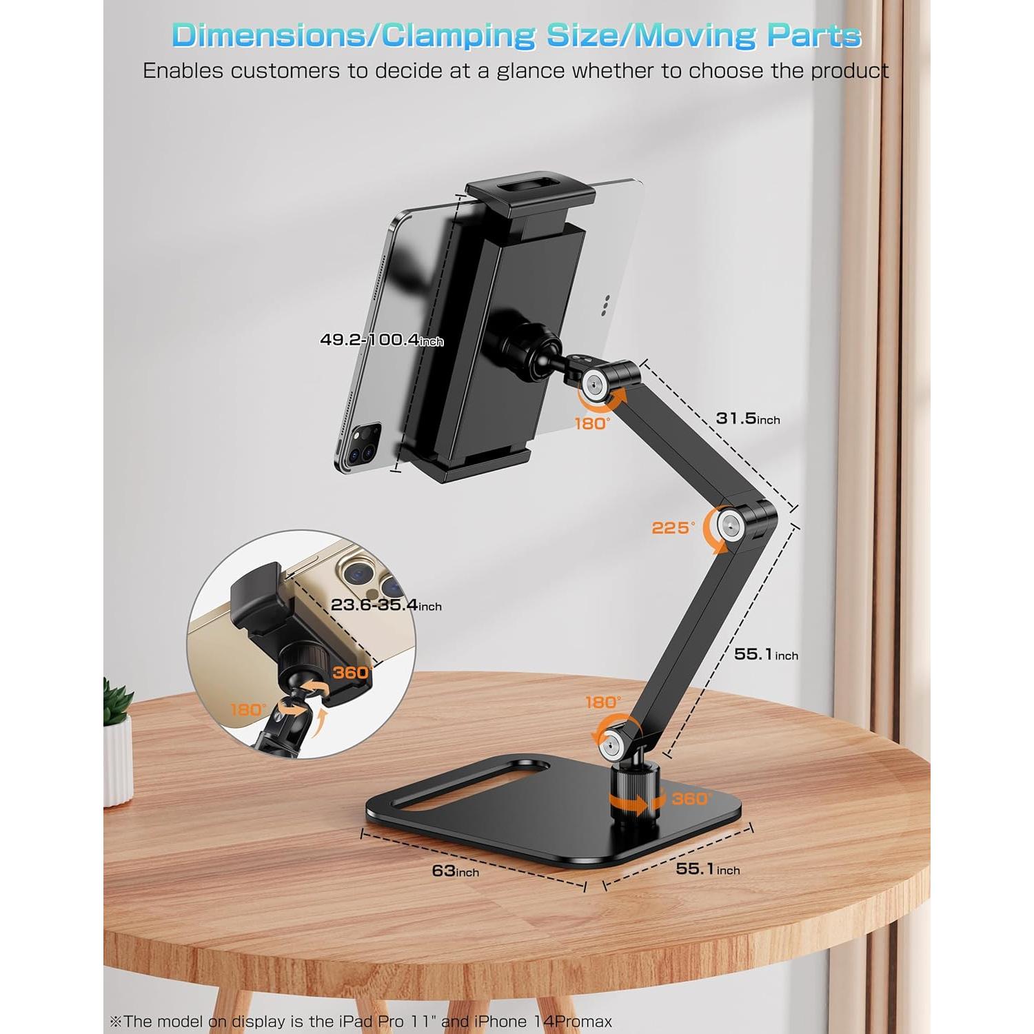 Soporte para Tablet y Monitor KUUVAN Ajustable 80-264 cm Negro