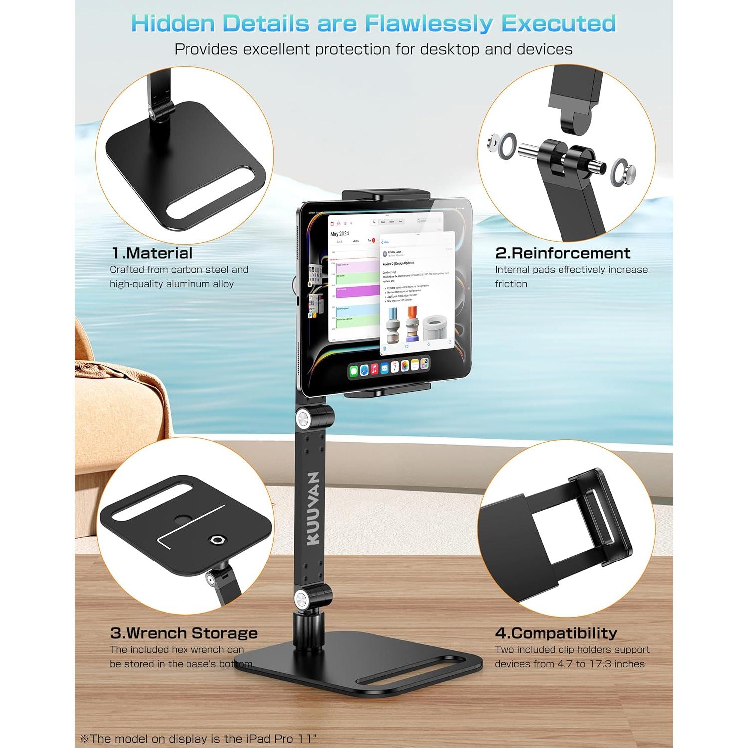 Soporte para Tablet y Monitor KUUVAN Ajustable 80-264 cm Negro