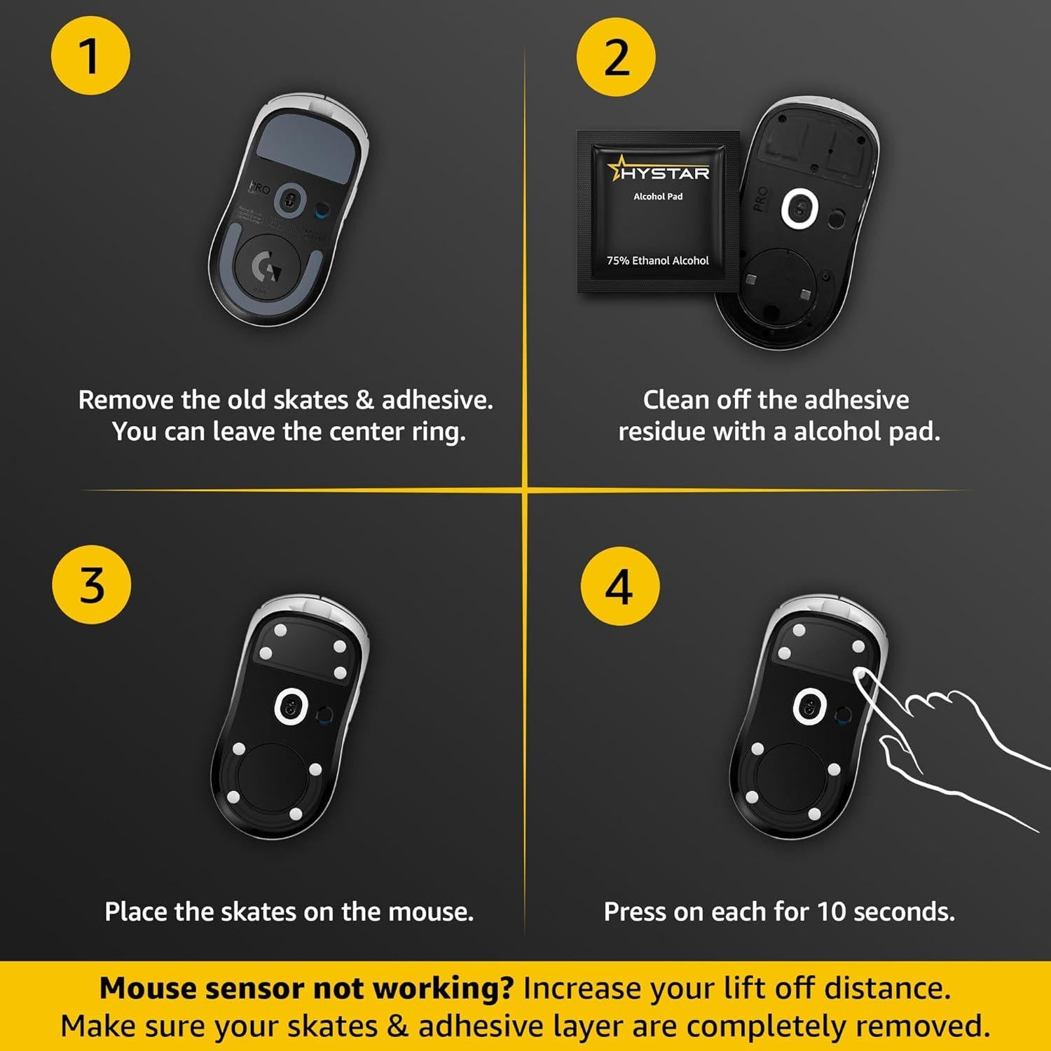 Patines para Ratón Hystar Aero Glides 40 Puntos PTFE Vidrio