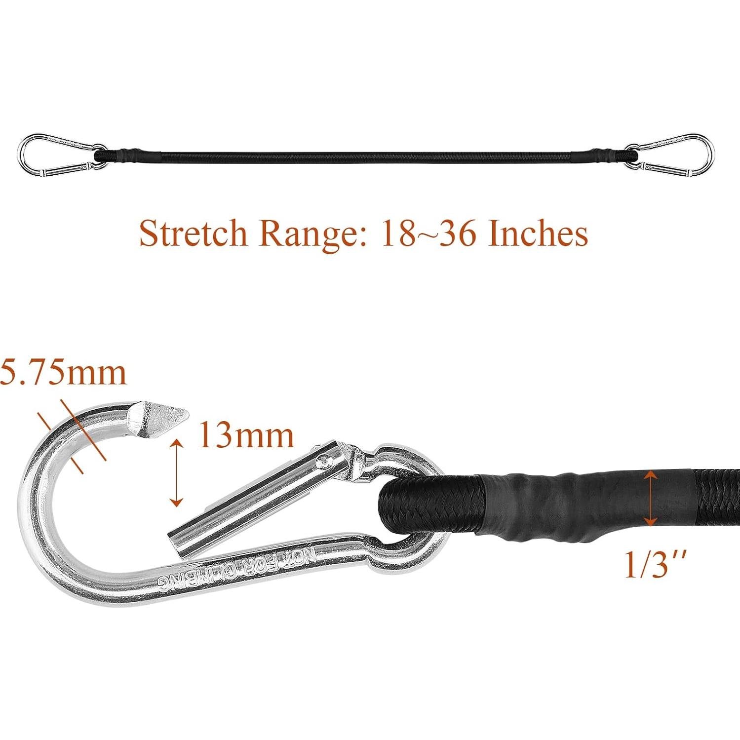 Cuerdas elásticas ZHOUBIN 45.72 cm con ganchos carabiner 4 piezas