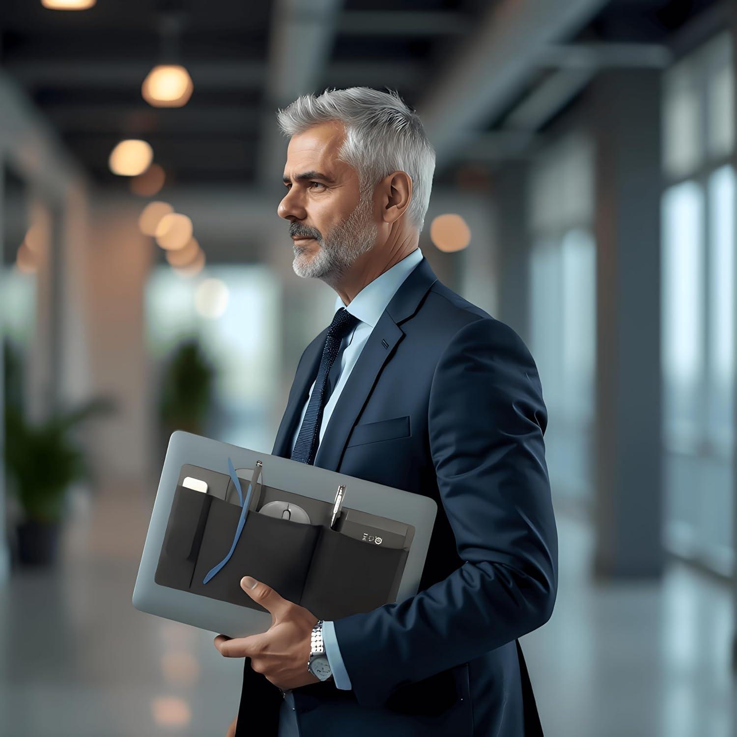 Organizador Adherible de 3 Bolsillos AMOZIFY para Laptop Negro