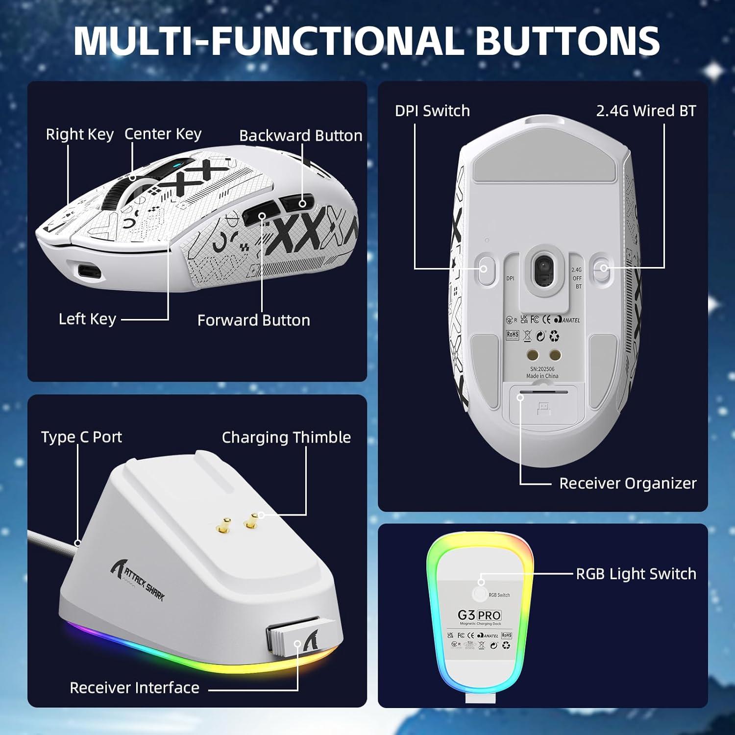 Ratón Gaming Inalámbrico Attack Shark G3 PRO RGB 25K DPI