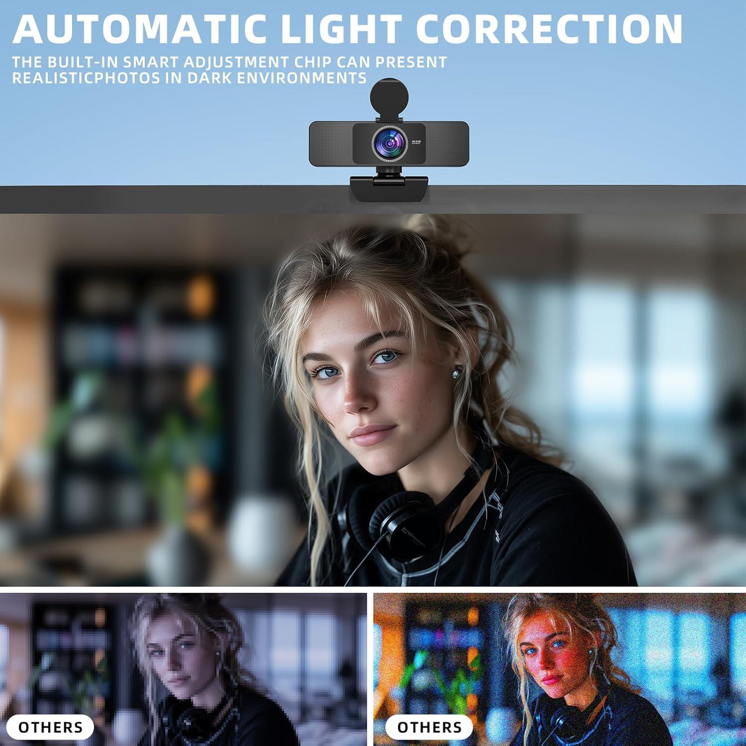 Cámara Web 4K PEATOP con Micrófono y Tapa de Privacidad
