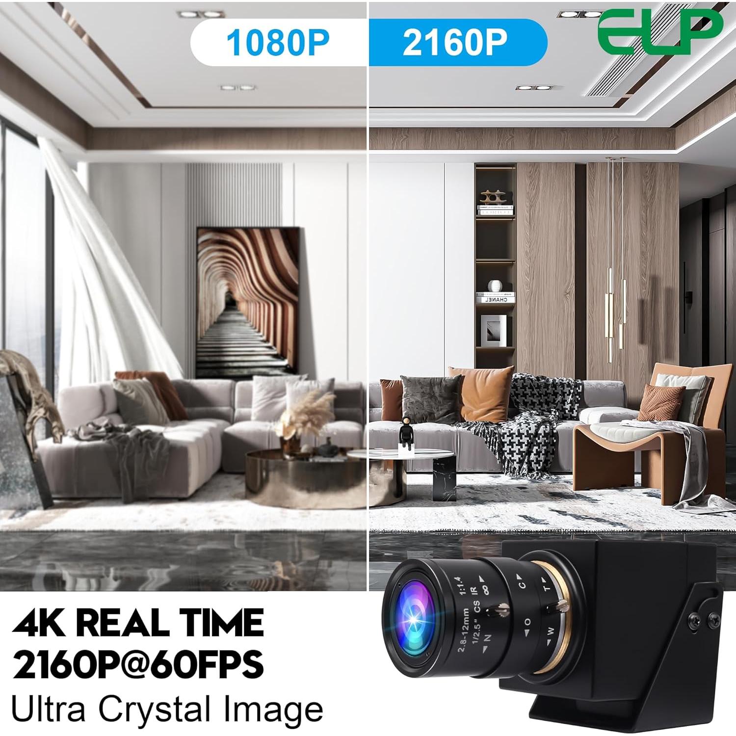 Cámara Web ELP 4K 60fps USB3.0 HDMI - Zoom 4X - Alta Velocidad