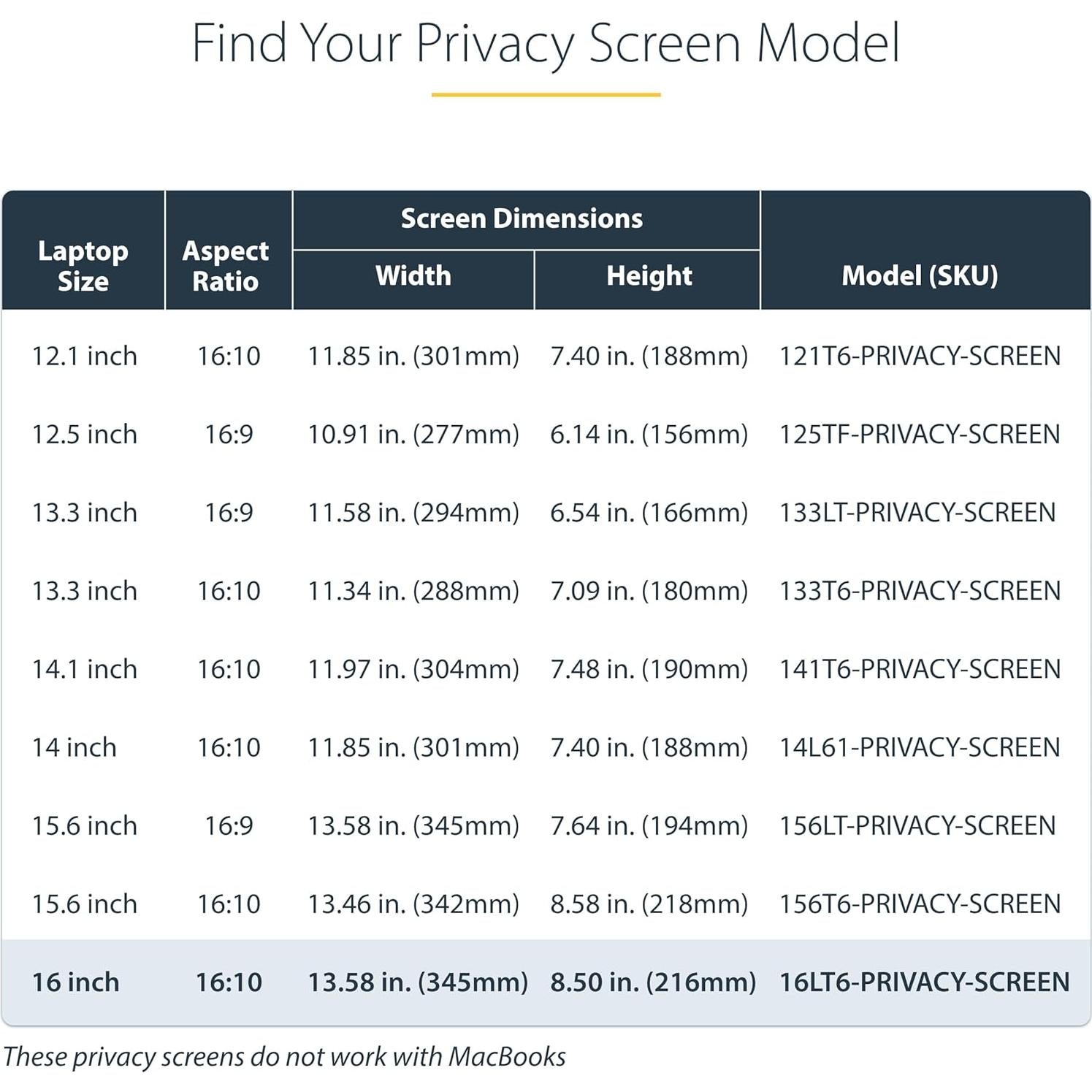 Filtro de Pantalla de Privacidad StarTech 16" 16:10 Antirreflejo