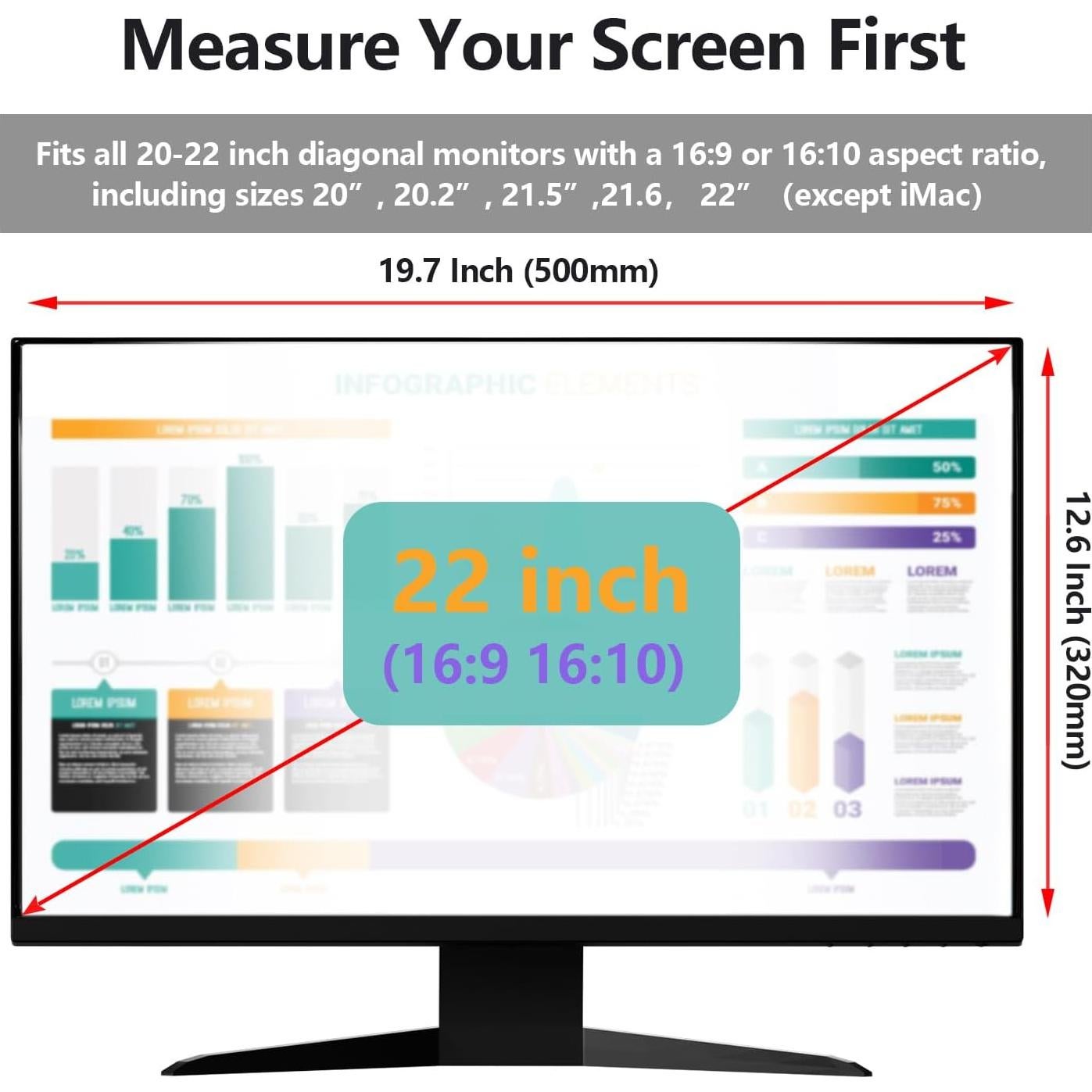 Protector de Pantalla de Privacidad MCKJ 22" Antiluz Azul