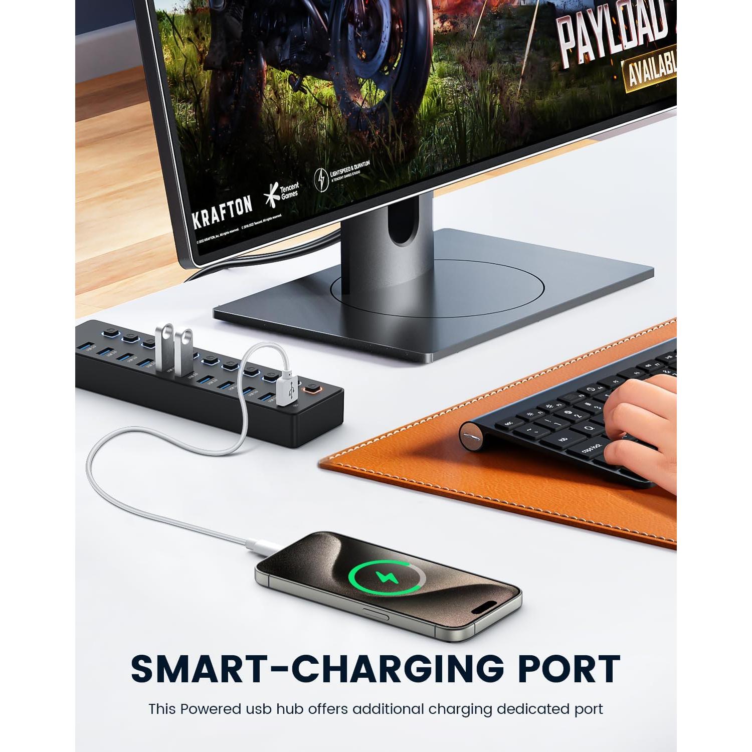 Hub USB 3.0 Alimentado Wulofe 11 Puertos con Carga Inteligente