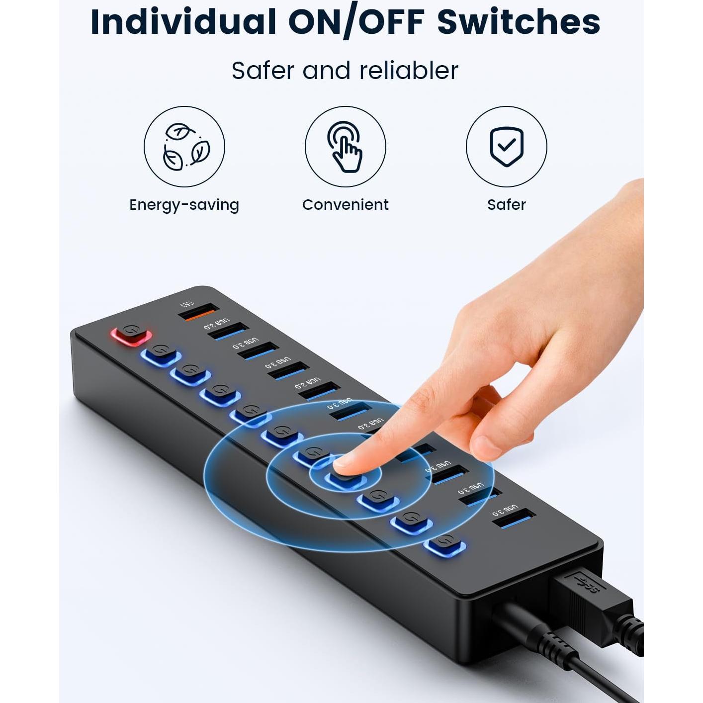 Hub USB 3.0 Alimentado Wulofe 11 Puertos con Carga Inteligente