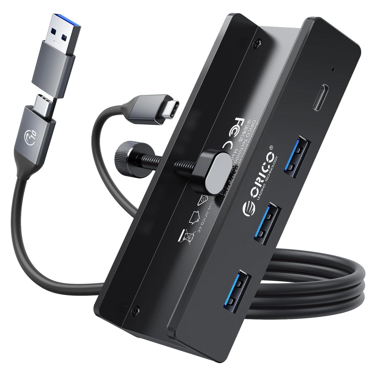 Hub USB 3.0 ORICO con Abrazadera y Puerto USB-C 4 Puertos