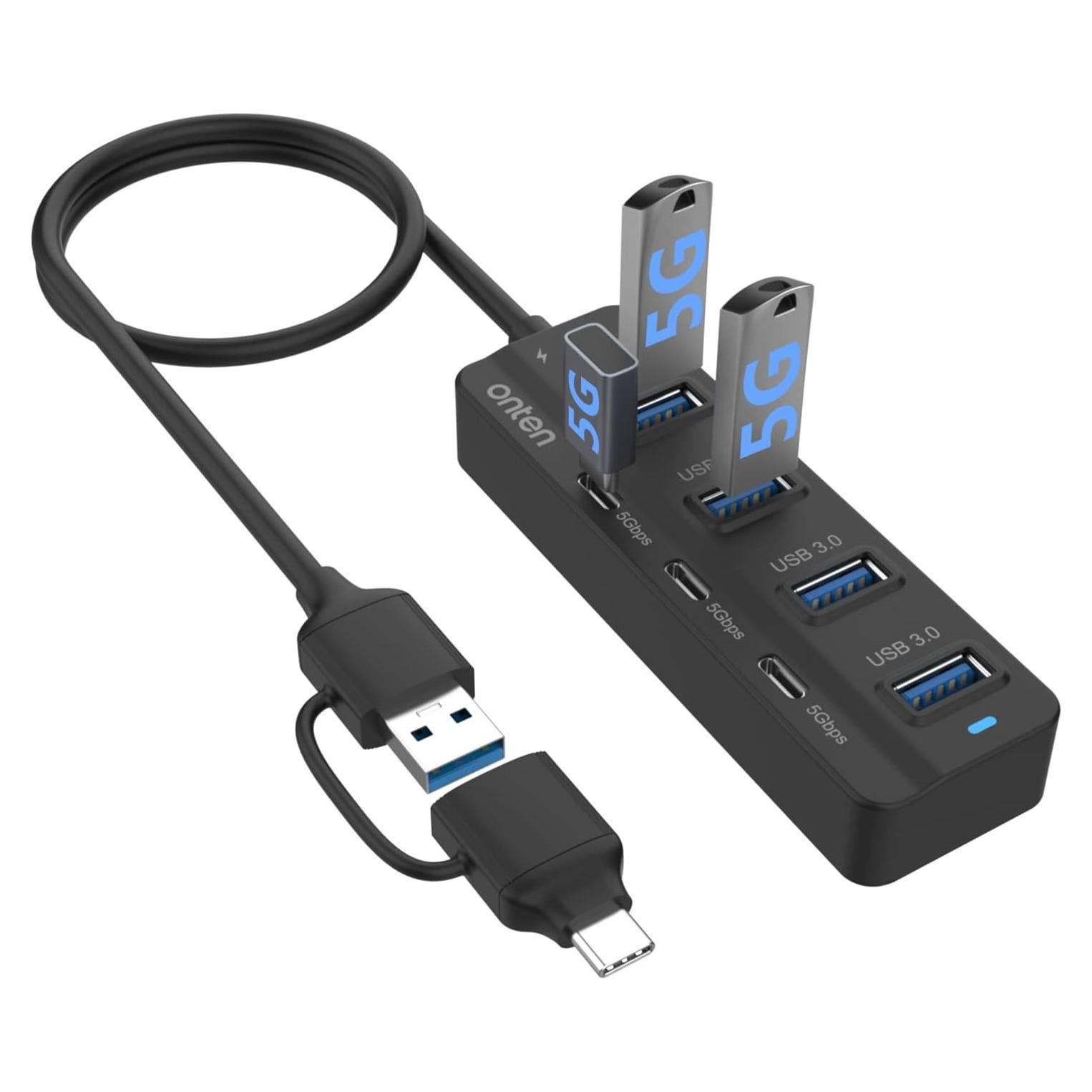 Hub USB C Onten 7 Puertos USB 3.0 con Adaptador 0.97m