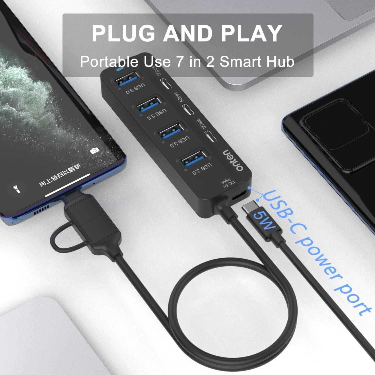 Hub USB C Onten 7 Puertos USB 3.0 con Adaptador 0.97m