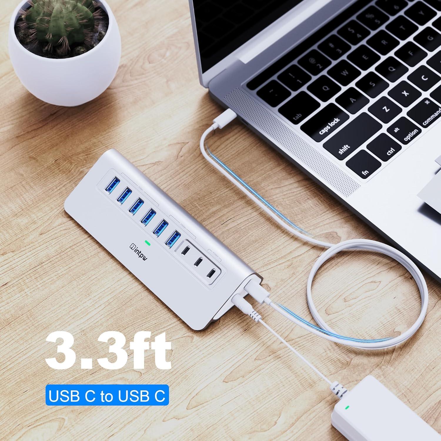 Hub USB 3.2 Alimentado INTPW 9 Puertos 10Gbps Carga PD 45W