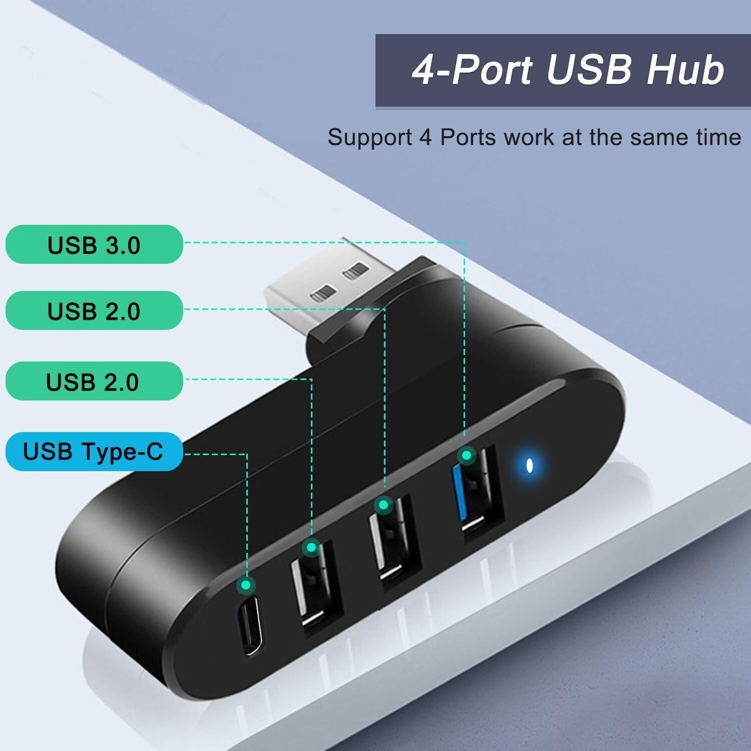 Hub USB 3.0 Vienon de 4 Puertos con USB-C y Rotación