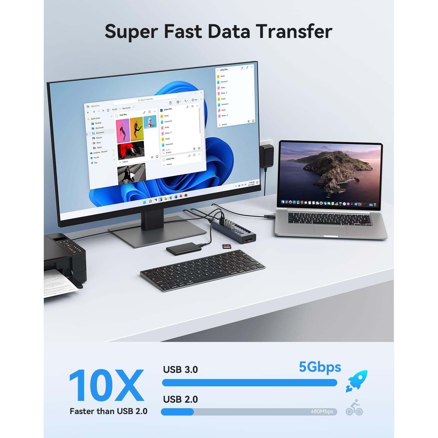 Hub USB 3.0 Alimentado Wenter 10 Puertos con Lectores SD/TF