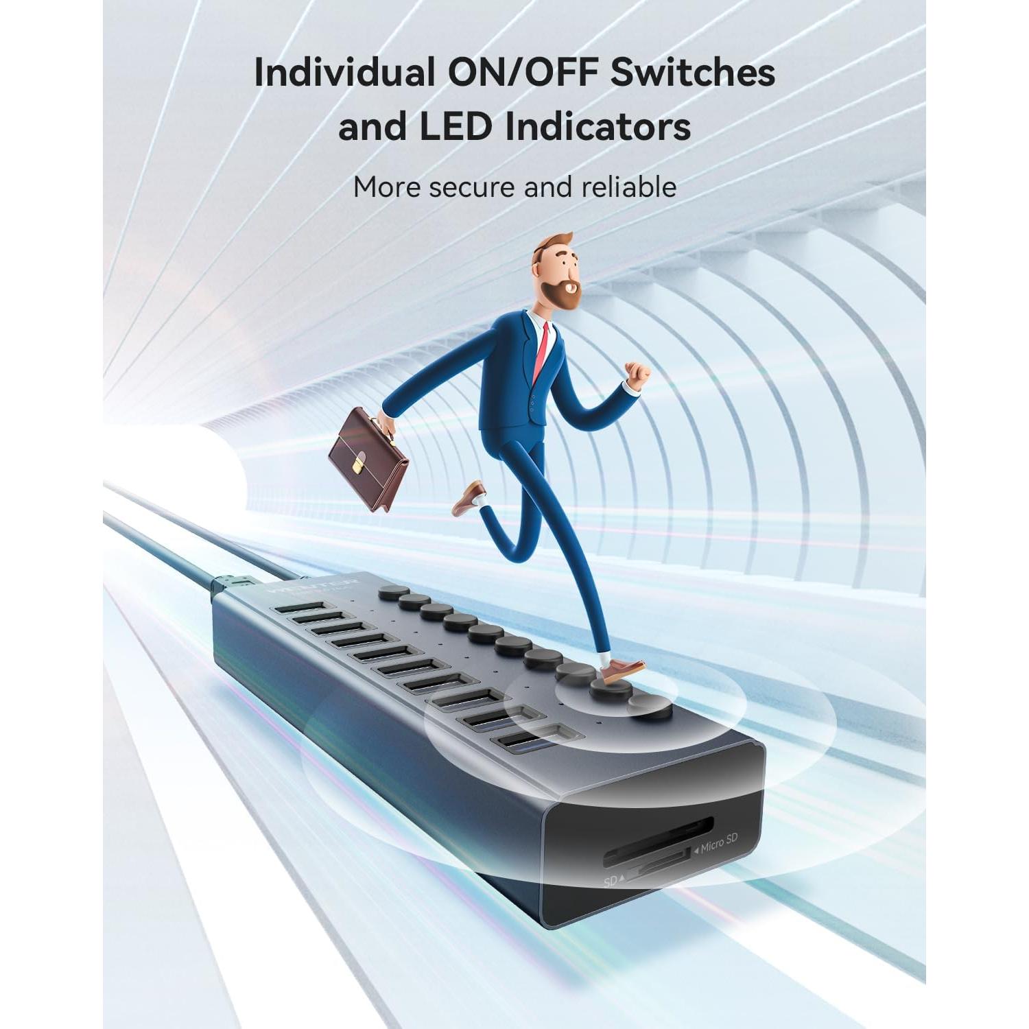 Hub USB 3.0 Alimentado Wenter 10 Puertos con Lectores SD/TF