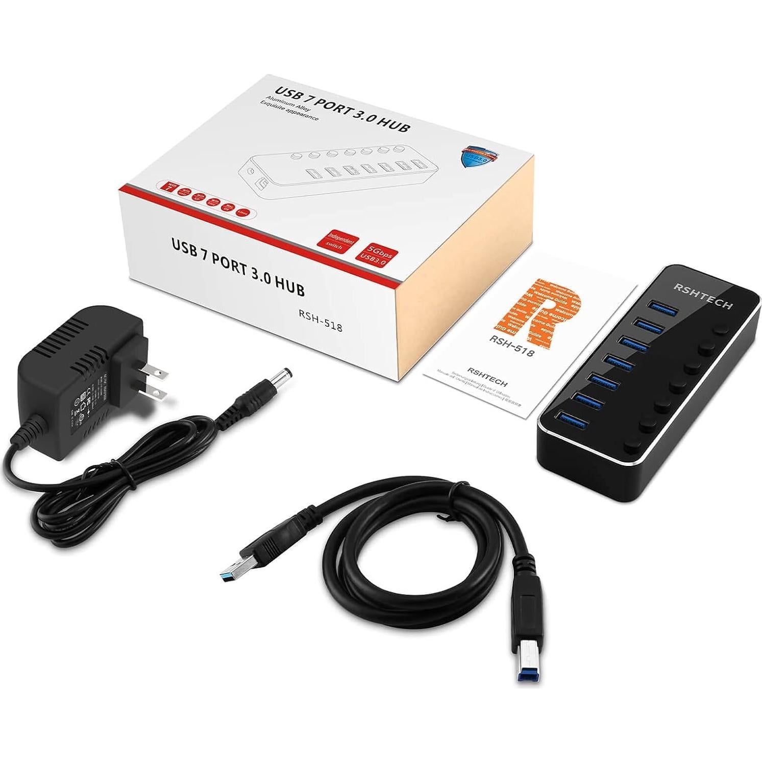 Hub USB 3.0 RSHTECH de 7 Puertos Alimentado con Interruptores