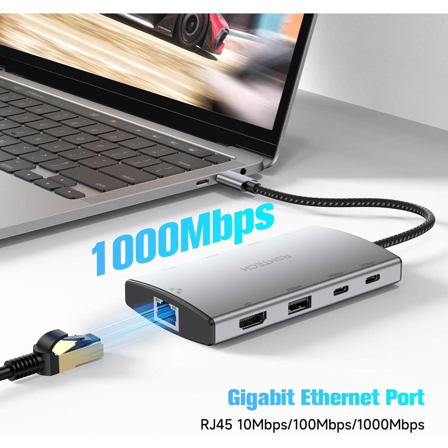 Adaptador Multiport USB C 9 en 1 RSHTECH HDMI 4K 100W