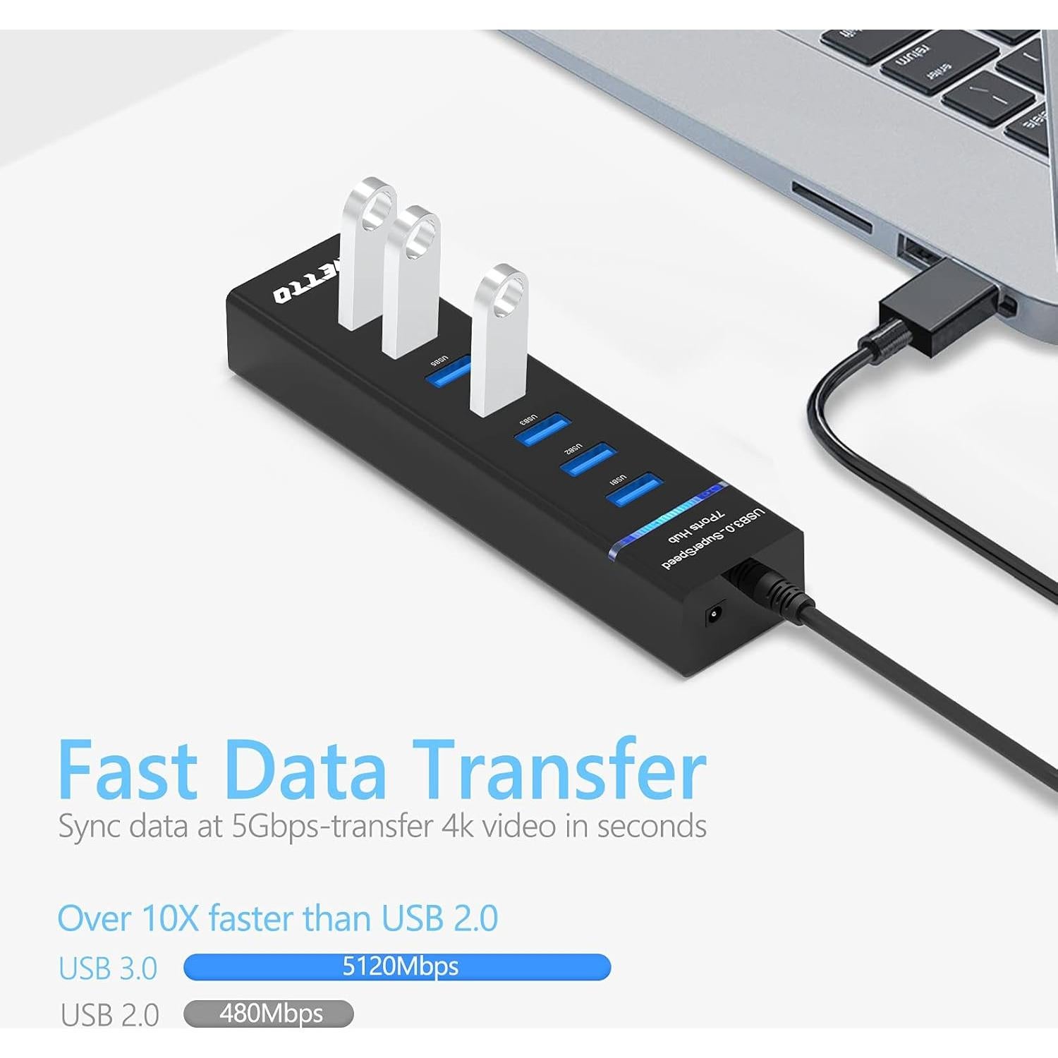 Hub USB 3.0 IVETTO 7 Puertos con Cable de 1.01m para PC