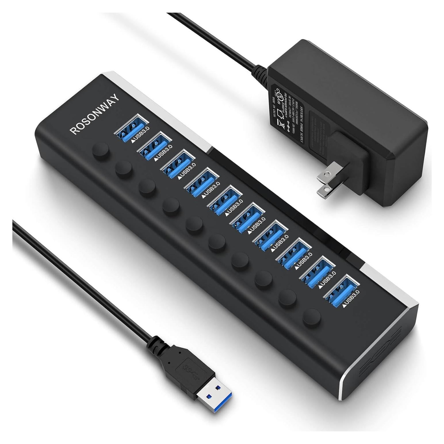Hub USB 3.0 Alimentado Rosonway RSH-A10 de 10 Puertos