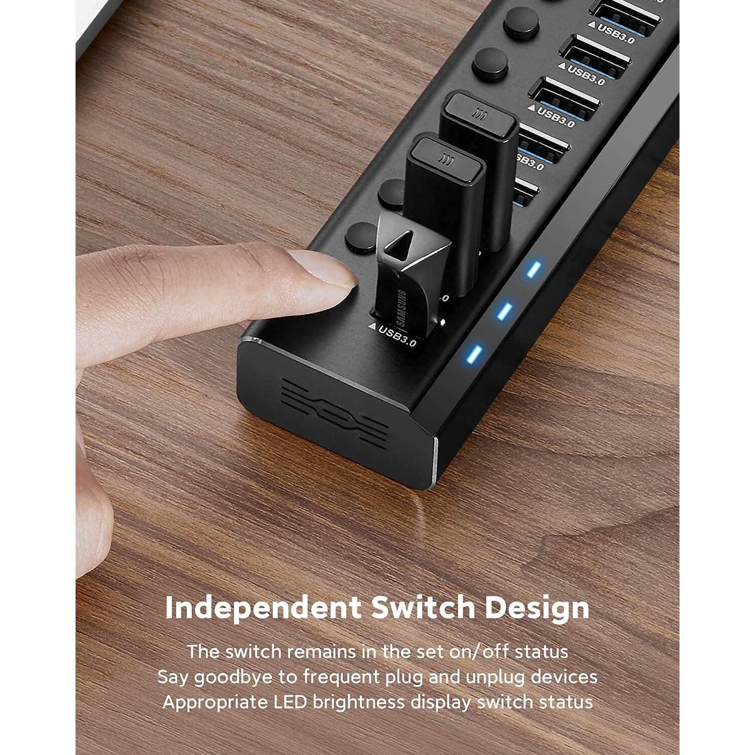 Hub USB 3.0 Alimentado Rosonway RSH-A10 de 10 Puertos