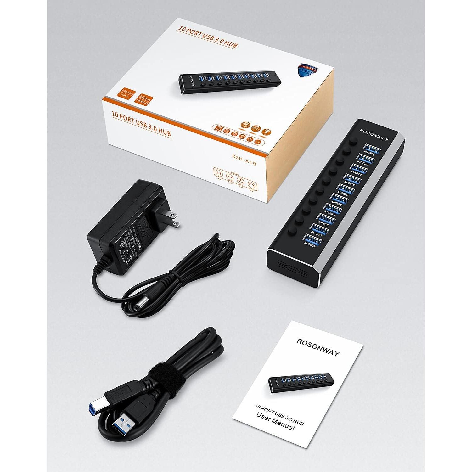 Hub USB 3.0 Alimentado Rosonway RSH-A10 de 10 Puertos
