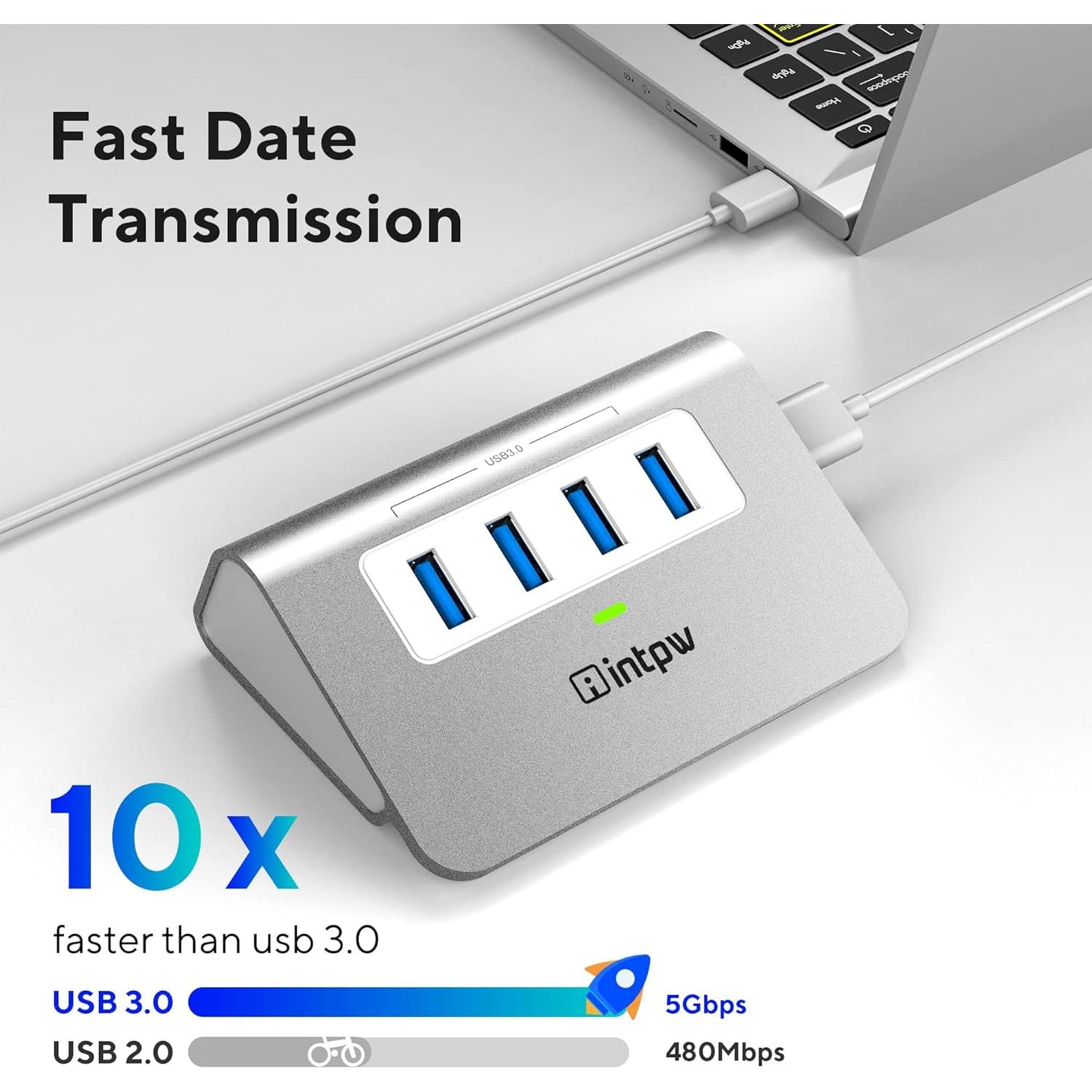 Hub USB 3.0 4 Puertos Aluminio Intpw 5Gbps para Laptop