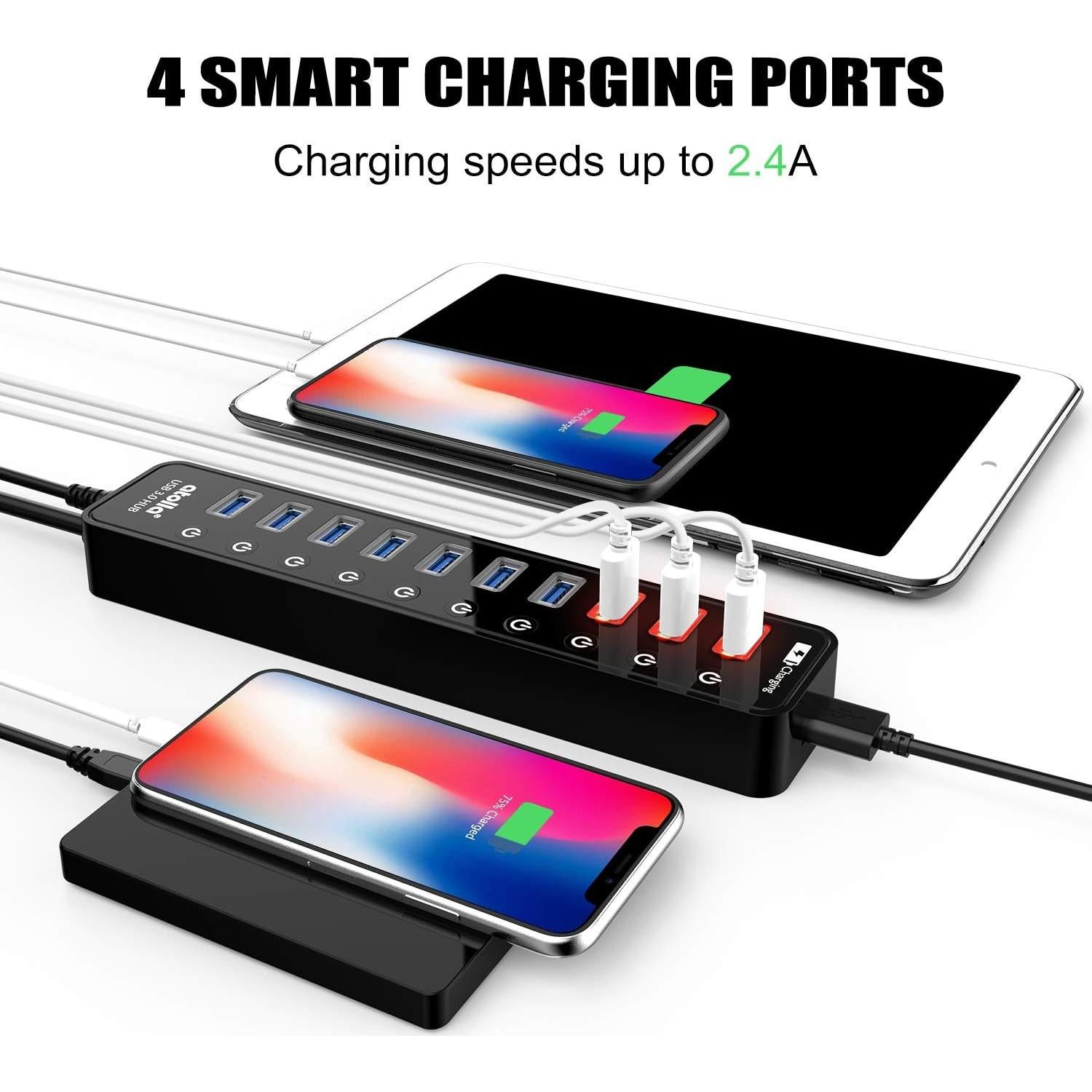 Hub USB 3.0 Atolla 11 Puertos con Carga Inteligente 12V 4A