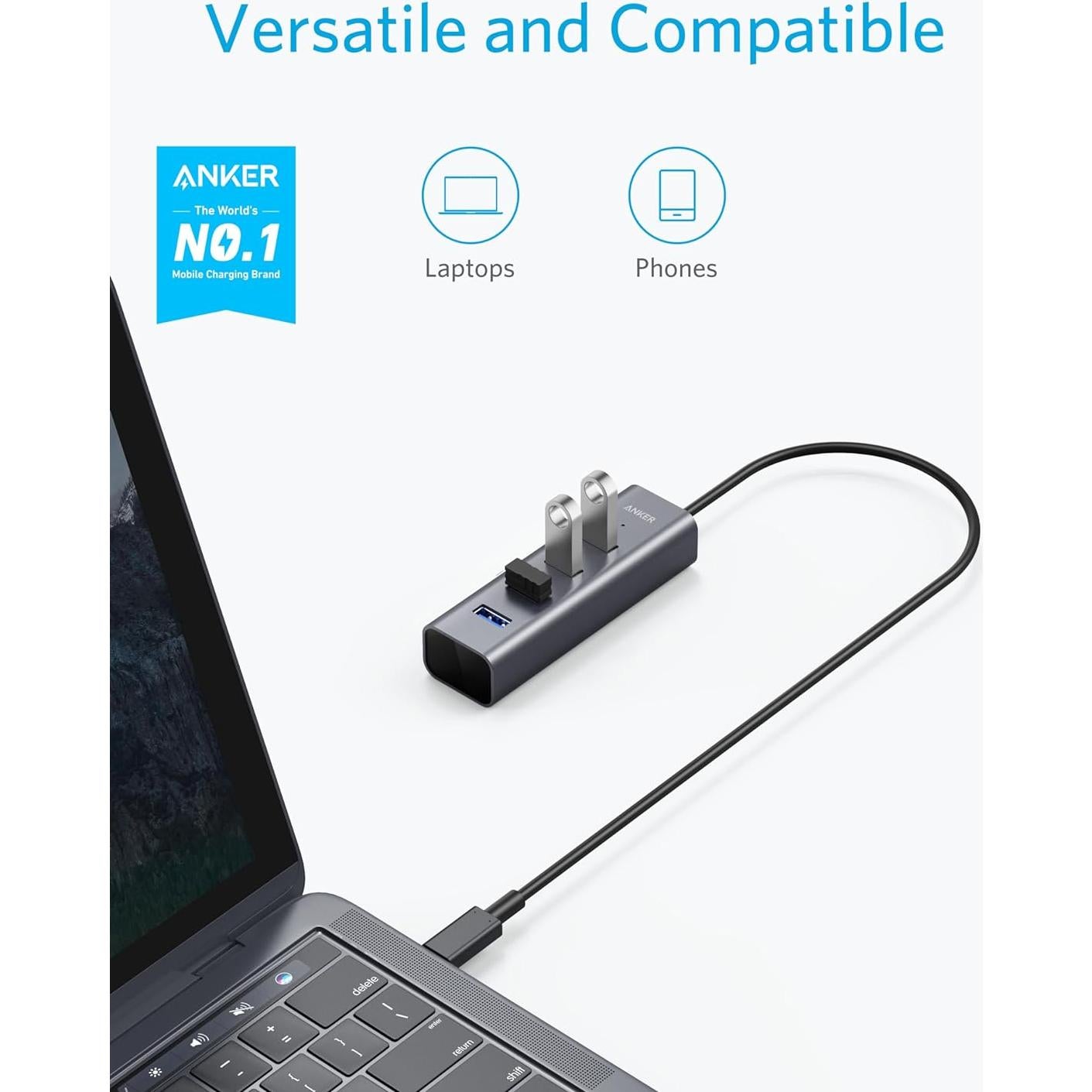 Hub USB-C Anker 4 Puertos USB 3.0 Aluminio Gris Espacial