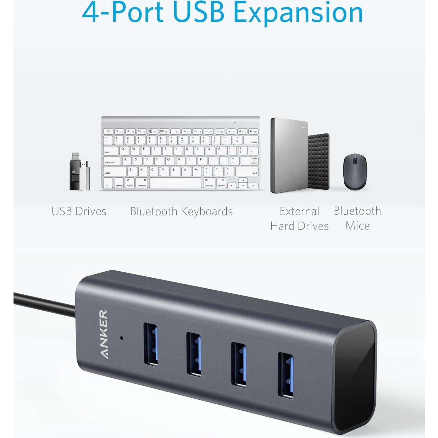 Hub USB-C Anker 4 Puertos USB 3.0 Aluminio Gris Espacial