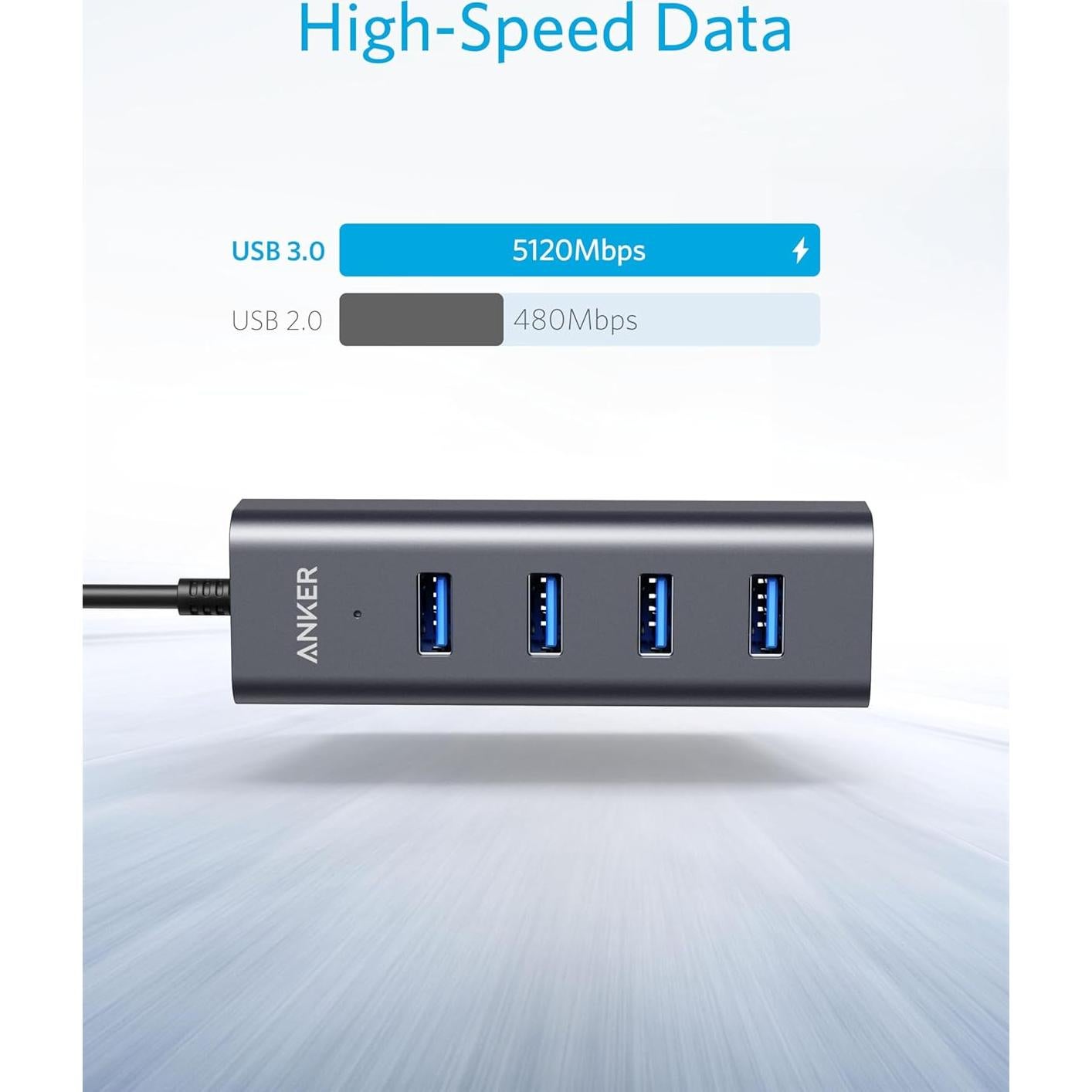 Hub USB-C Anker 4 Puertos USB 3.0 Aluminio Gris Espacial