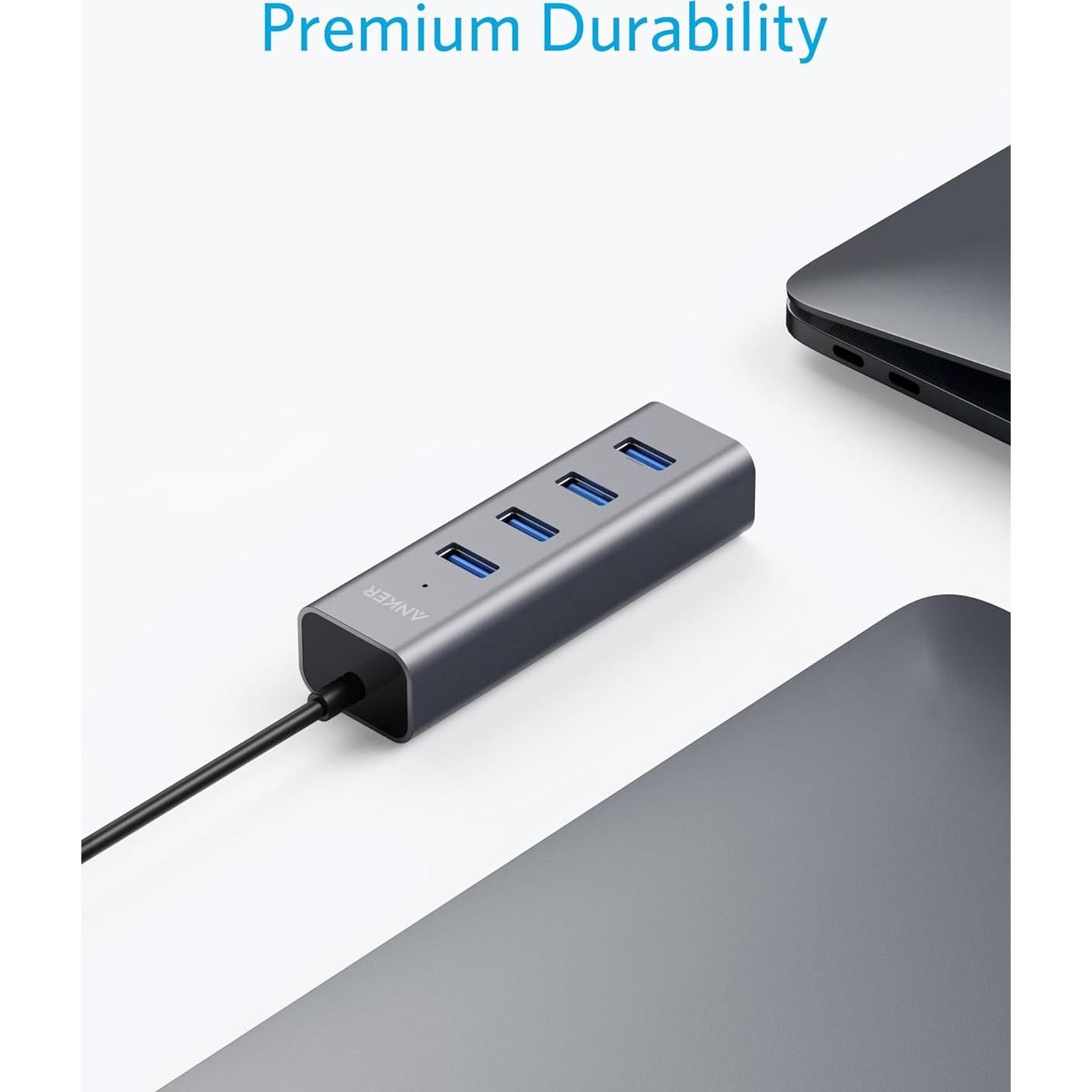 Hub USB-C Anker 4 Puertos USB 3.0 Aluminio Gris Espacial