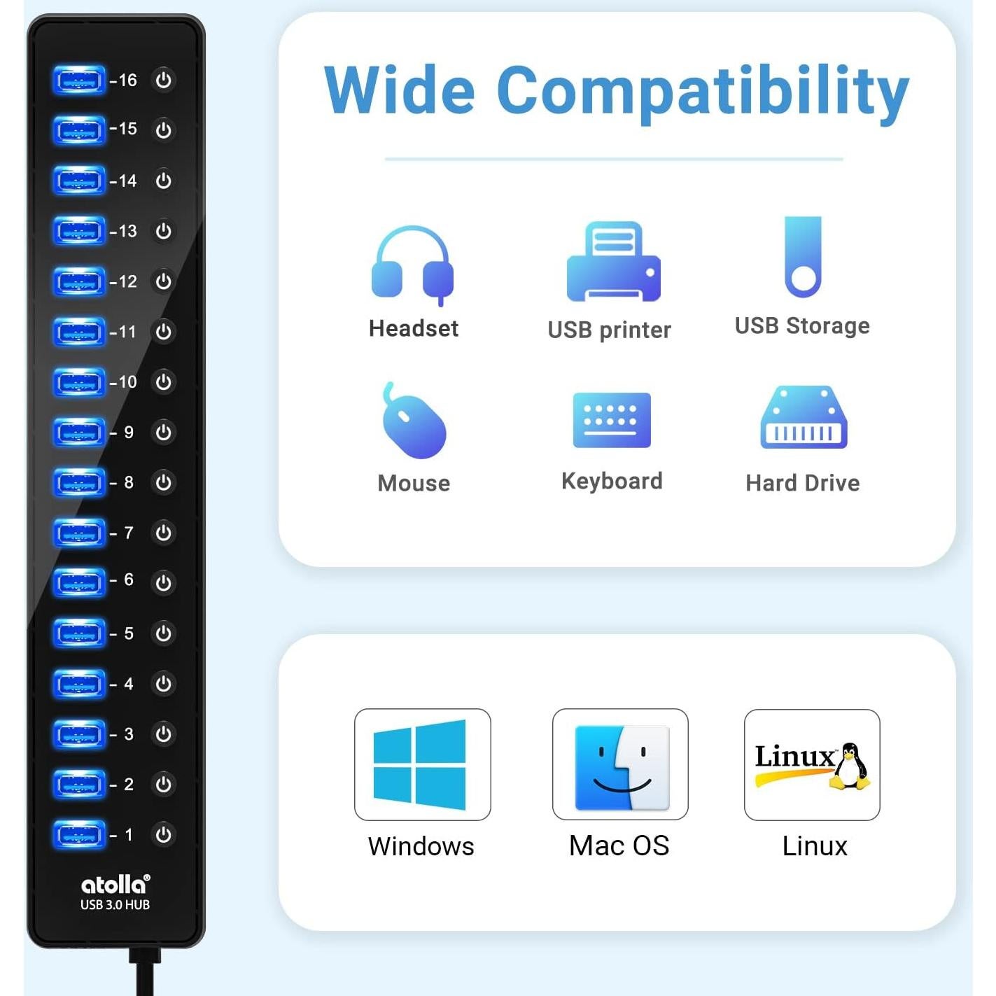 Hub USB 3.0 con Alimentación 16 Puertos SHENZHEN 12V/6A