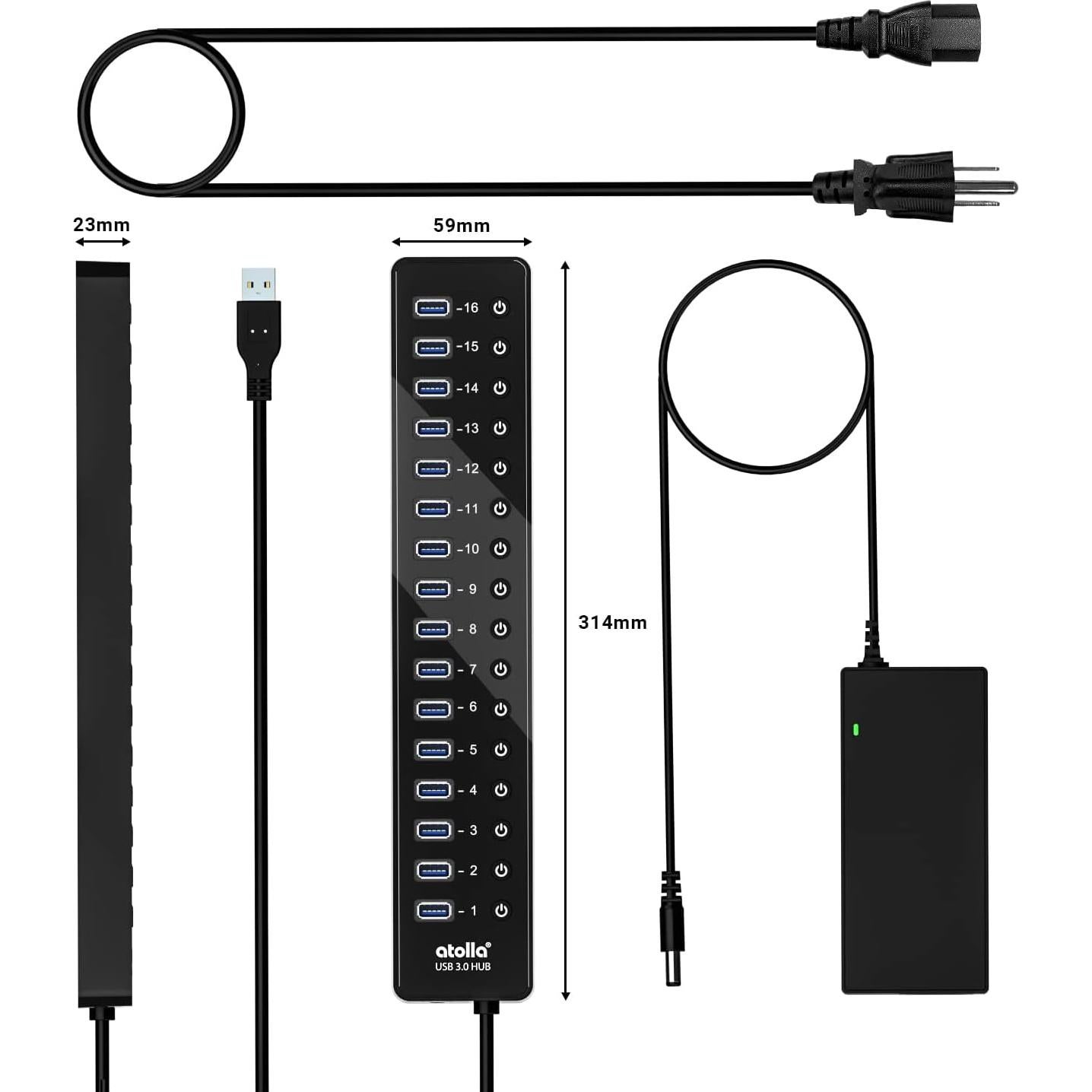 Hub USB 3.0 con Alimentación 16 Puertos SHENZHEN 12V/6A
