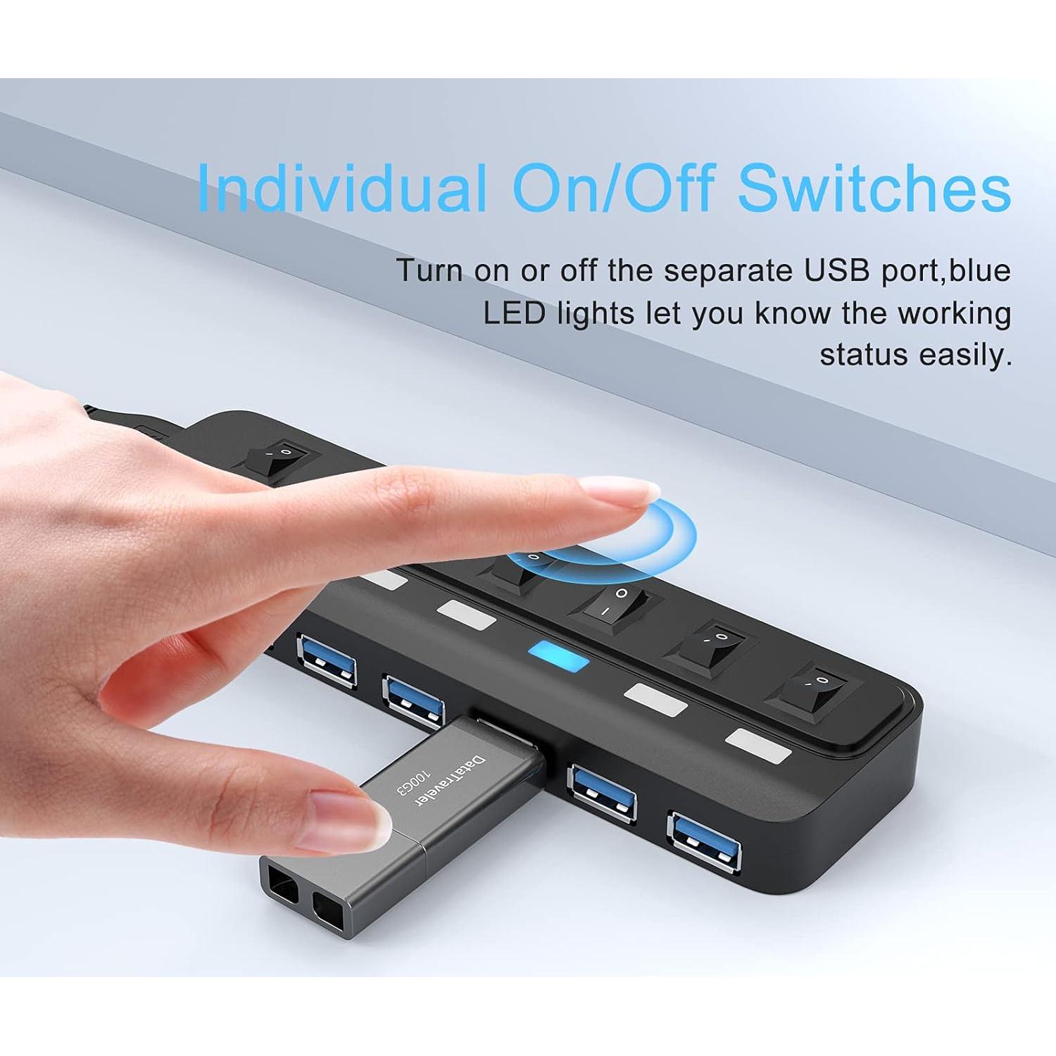 Hub USB 3.0 ONFINIO 7 Puertos con Interruptores LED 5 Gbps