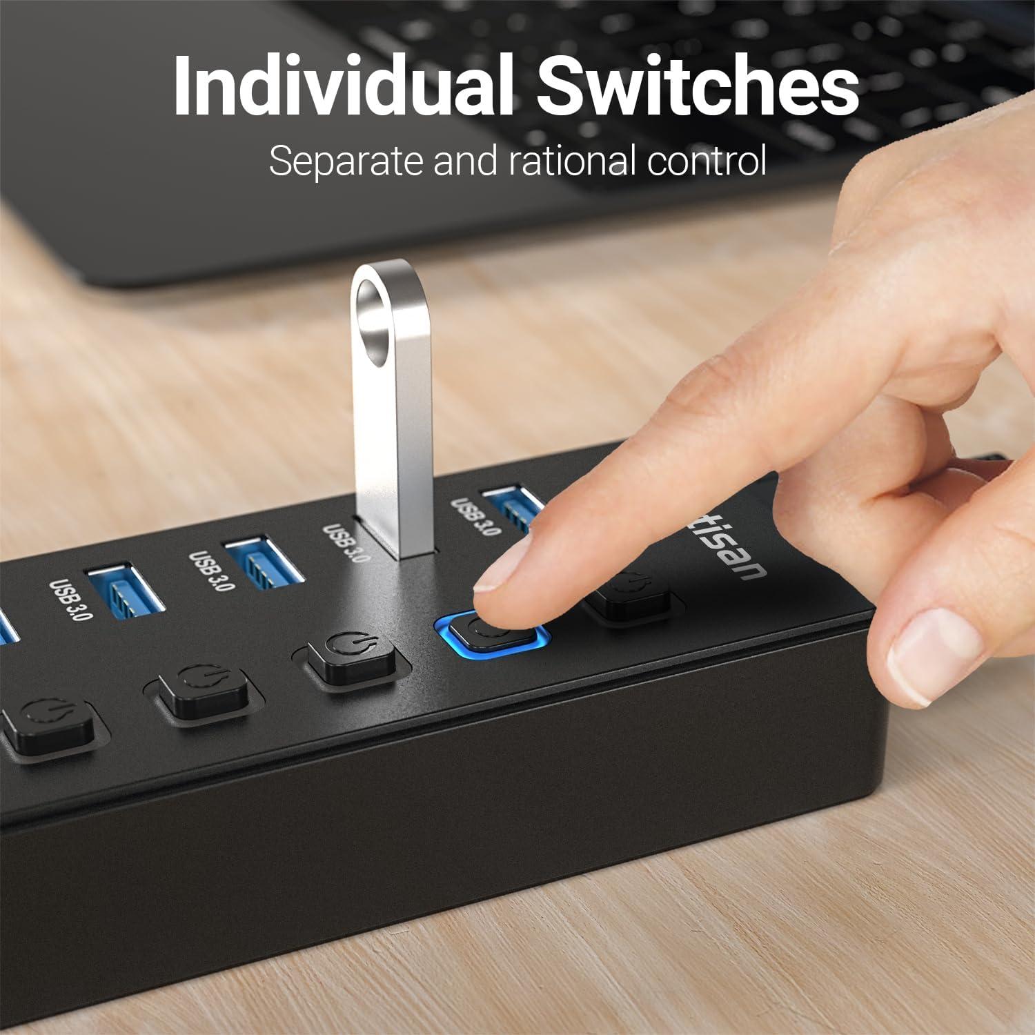 Hub USB 3.0 Alimentado 11 Puertos con Carga Rápida 5V 4A