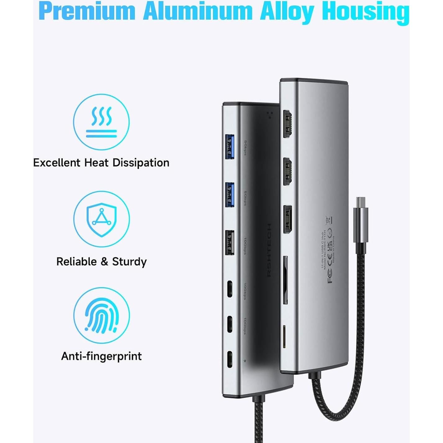 RSHTECH Hub USB C 12 en 1 Doble Monitor 4K Adaptador Multiport