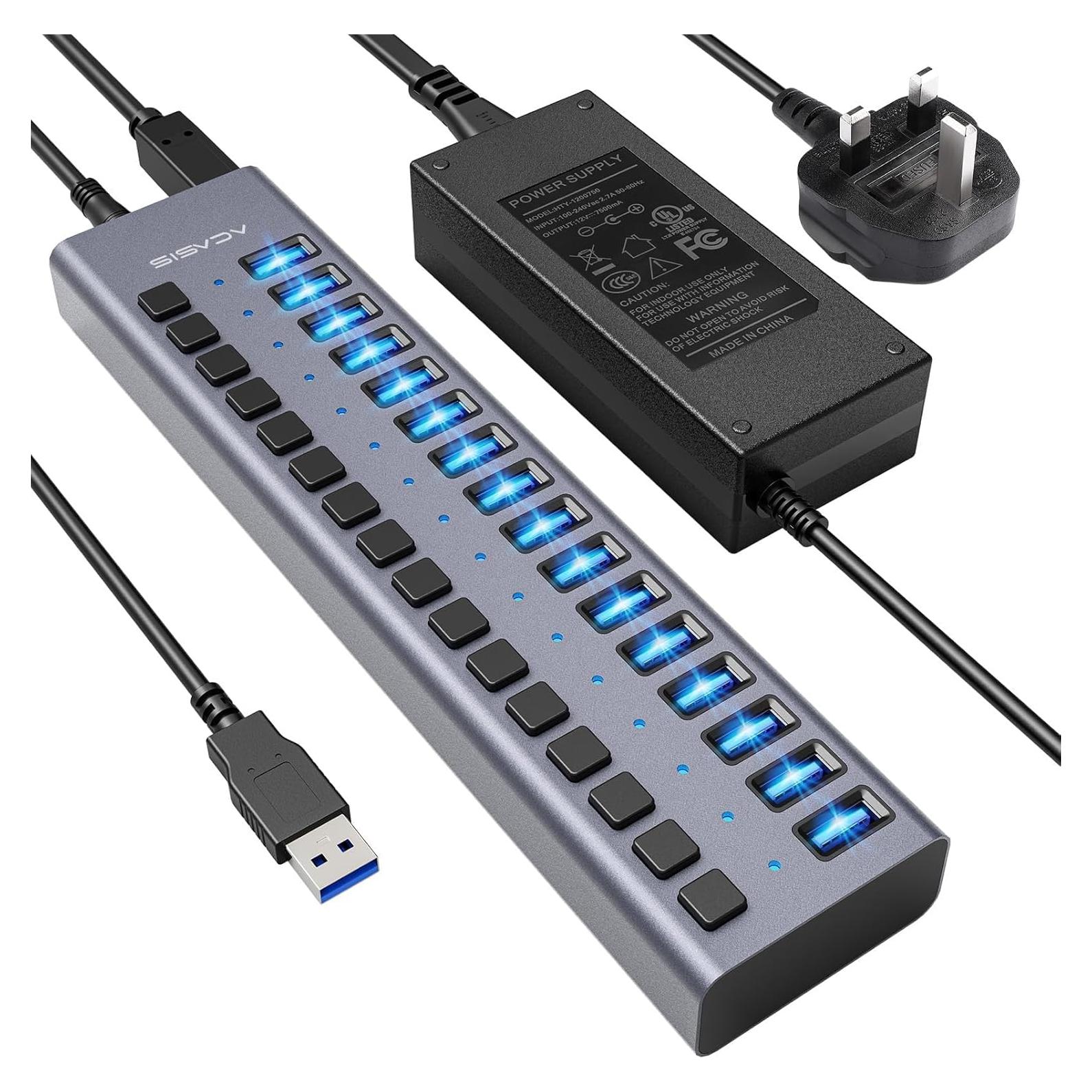 Hub USB 3.0 ACASIS de 16 Puertos - 90W, Aluminio, Interruptores