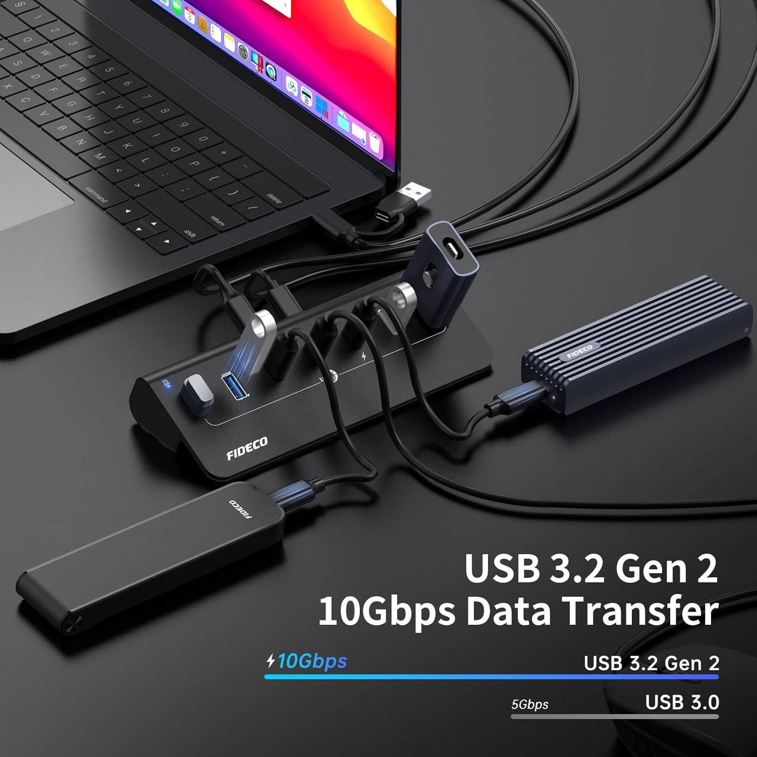 Hub USB 3.2 FIDECO de 7 Puertos con Carga BC1.2