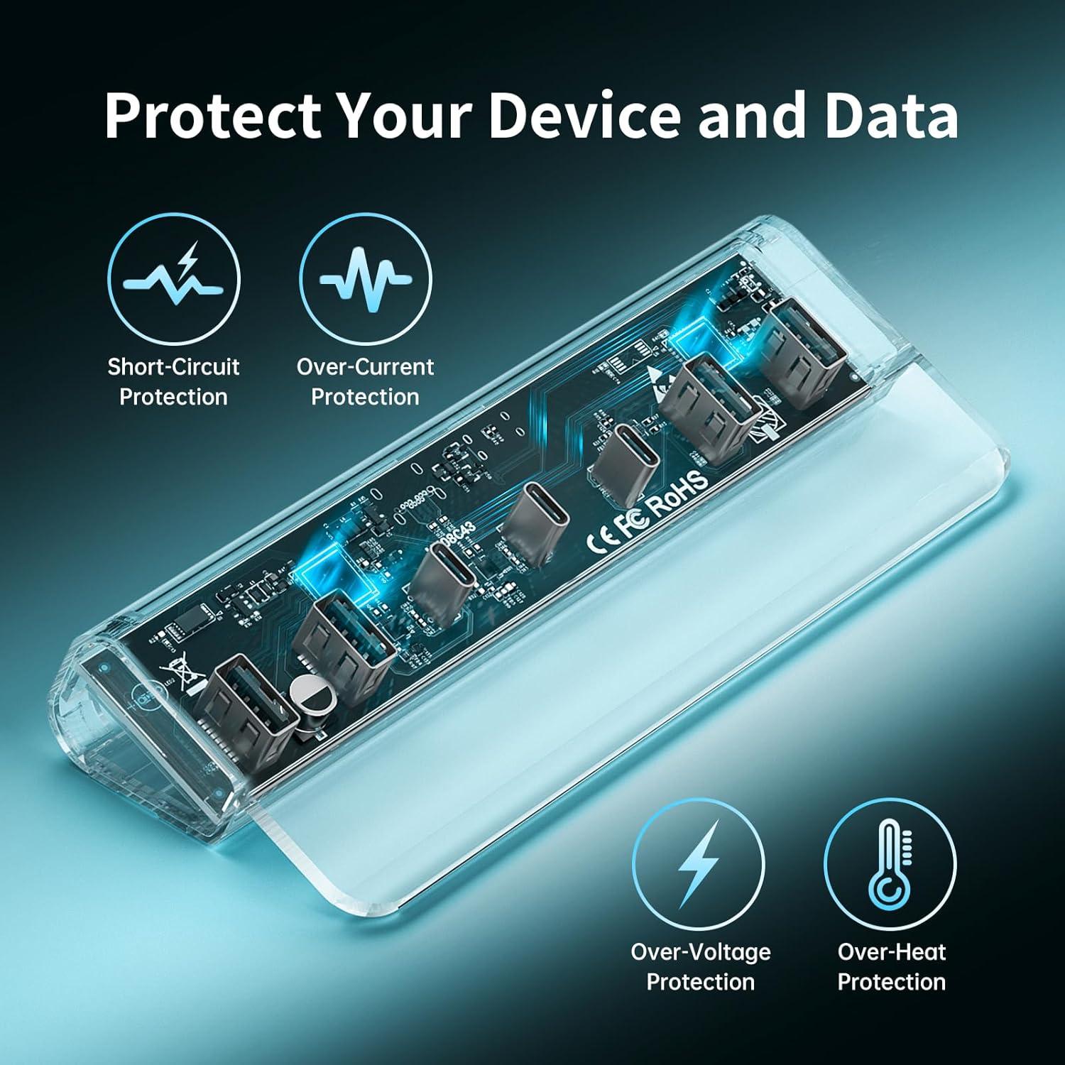 Hub USB 3.2 FIDECO de 7 Puertos con Carga BC1.2