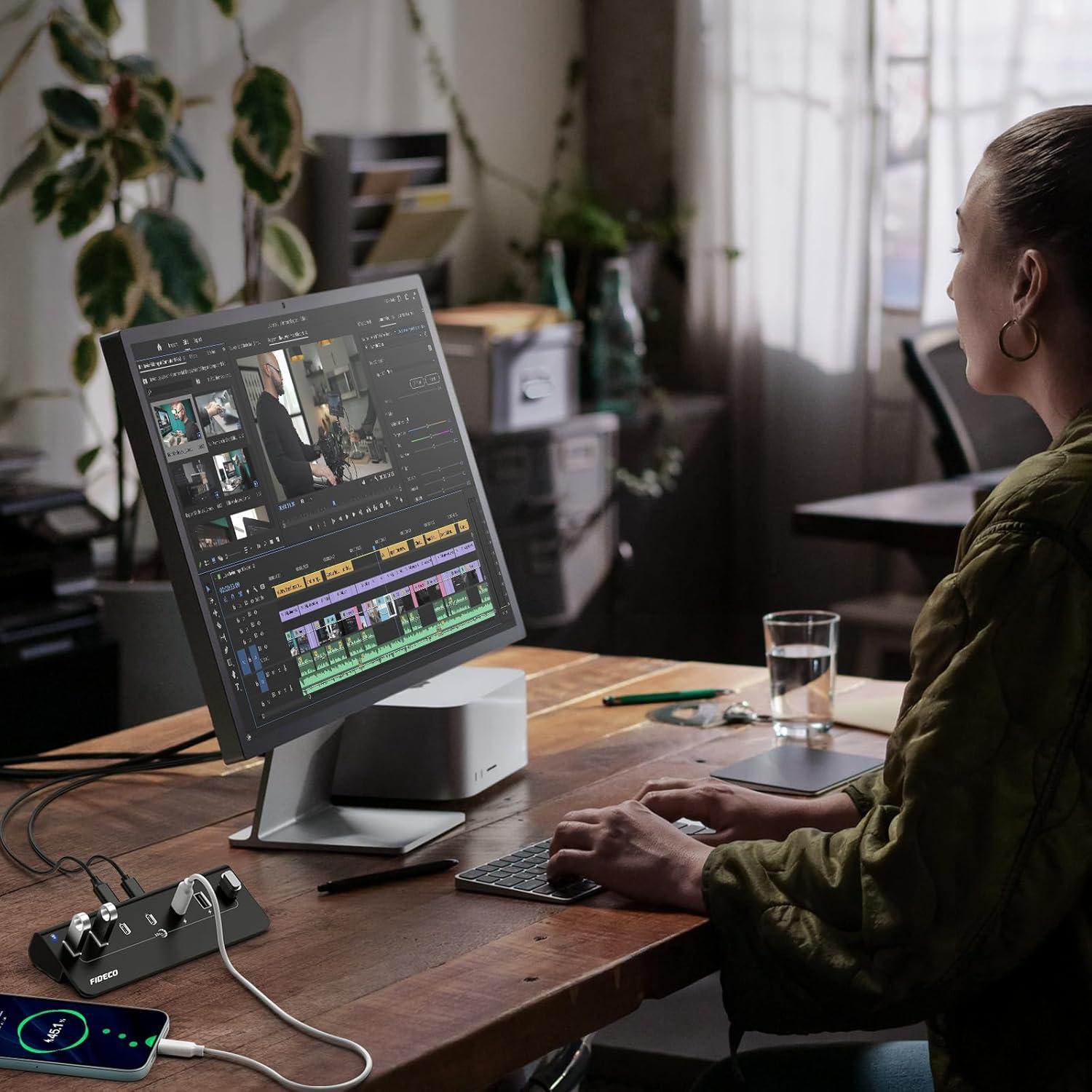 Hub USB 3.2 FIDECO de 7 Puertos con Carga BC1.2