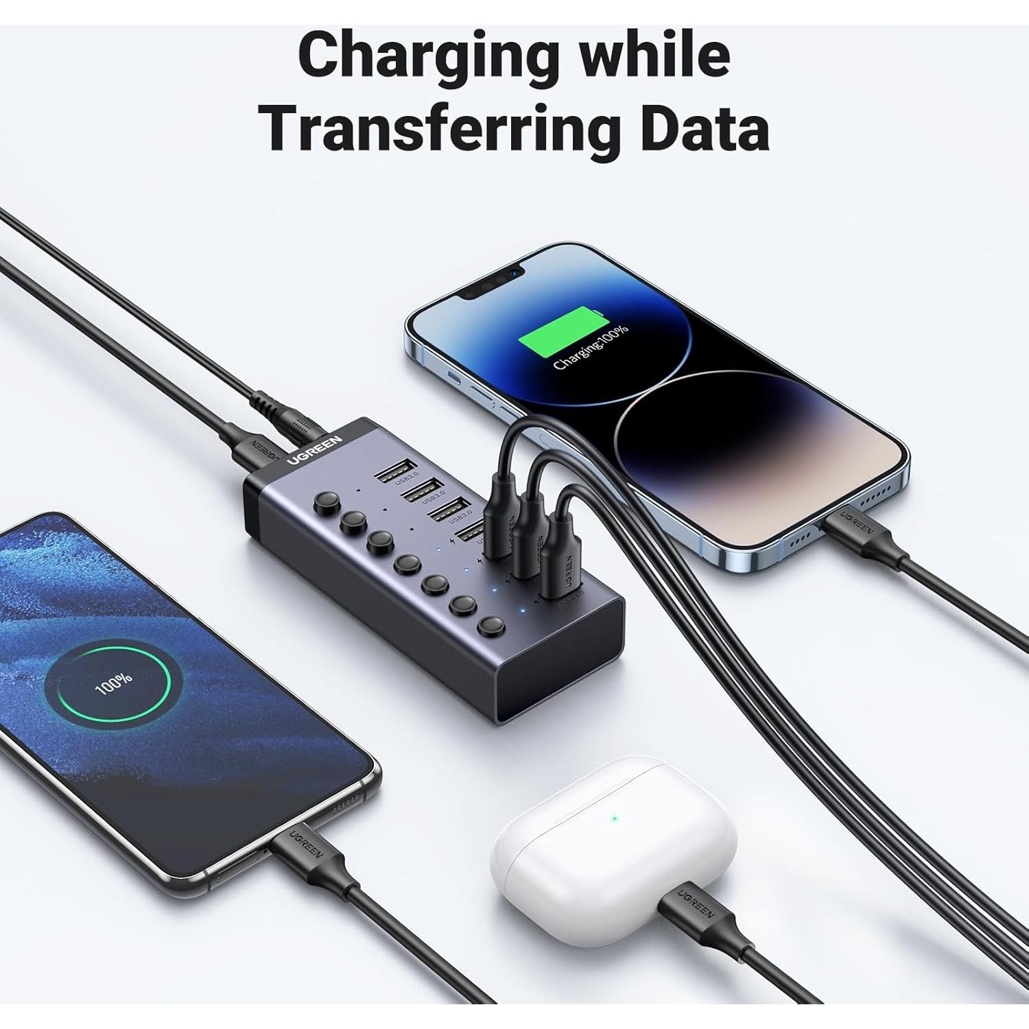 Hub USB 3.0 UGREEN 7 Puertos con Carga Inteligente y LED