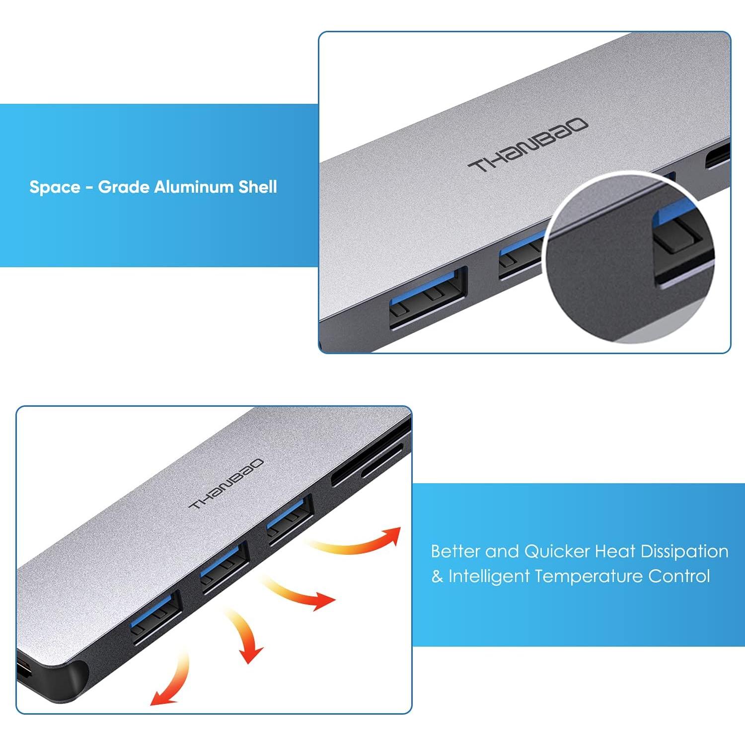 Adaptador Multiport USB C Hub ThanBao 7 en 1 HDMI 4K 3 USB 3.0