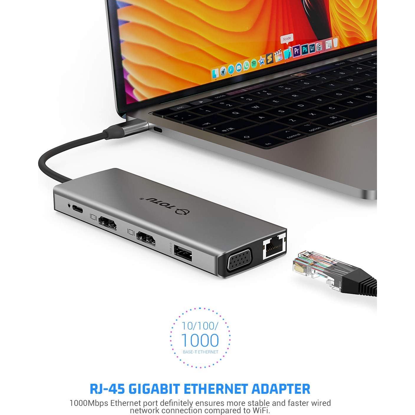 Hub USB-C 13-en-1 TOTU con HDMI 4K, Ethernet y Lector SD