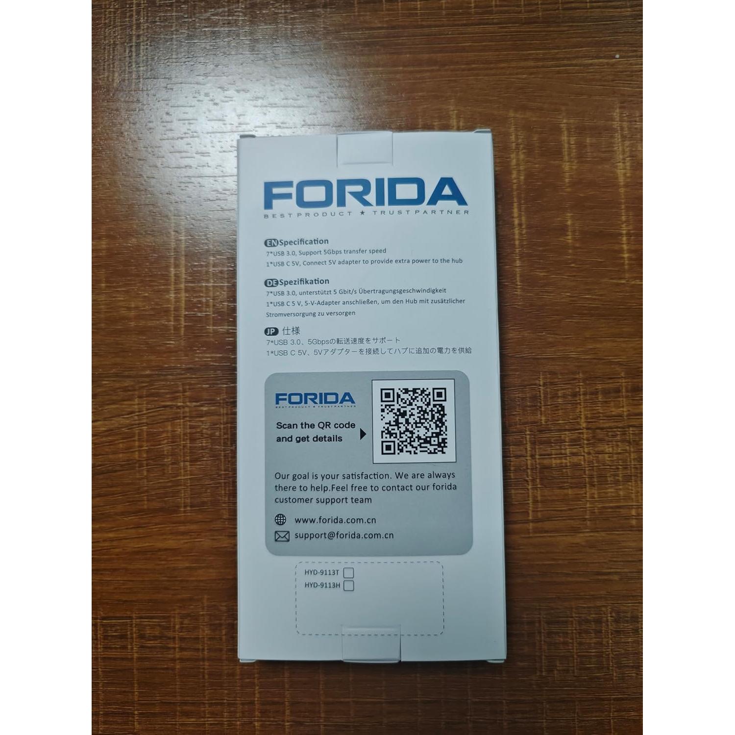 Hub USB C FORIDA 8 Puertos 3.0 con Carga 5V/3A - Aluminio